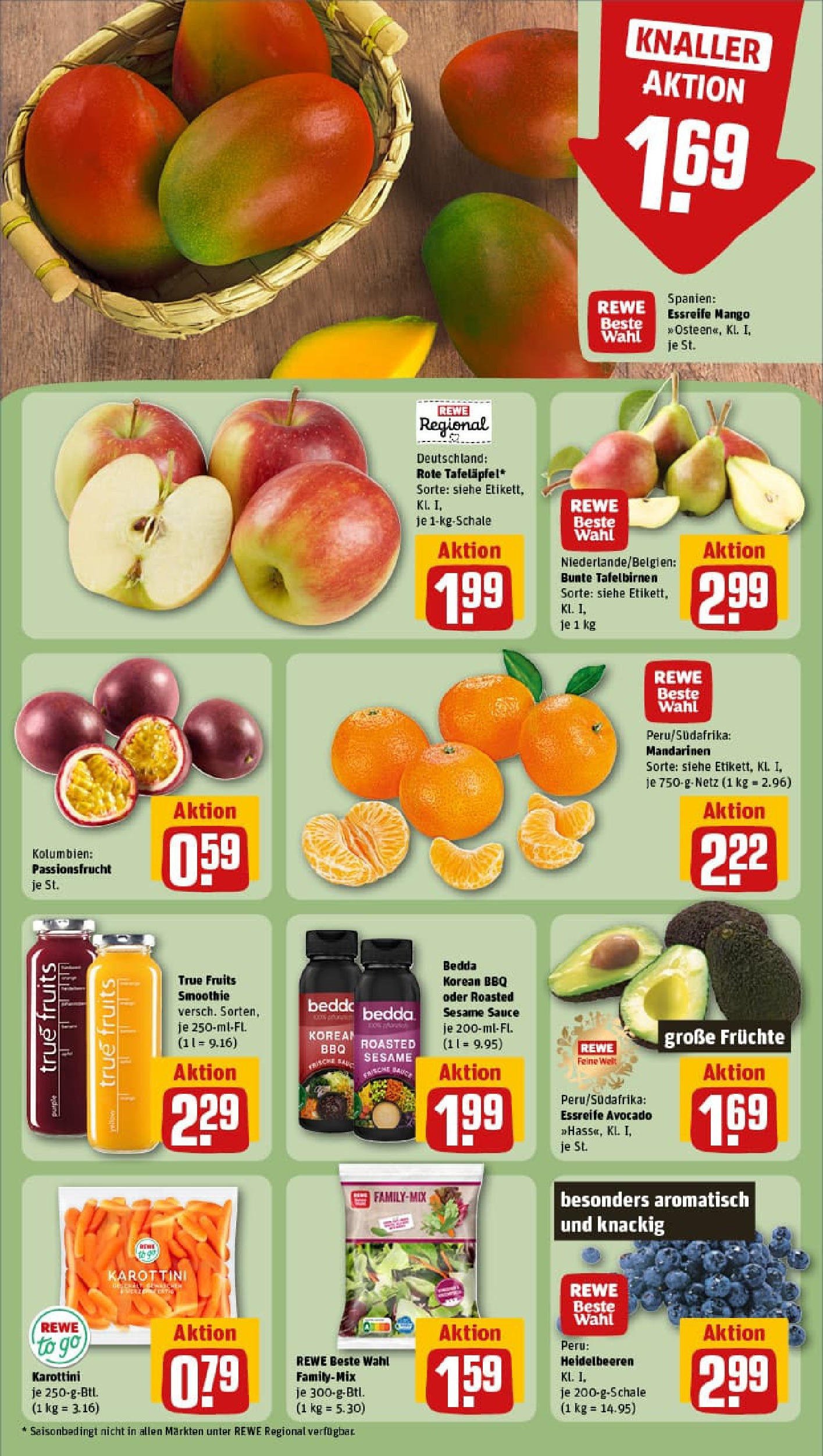 REWE Prospekt ab 06.10.2025 zum Blättern » Angebote | Seite: 8 | Produkte: Mandarinen, Heidelbeeren, Avocado, Mango