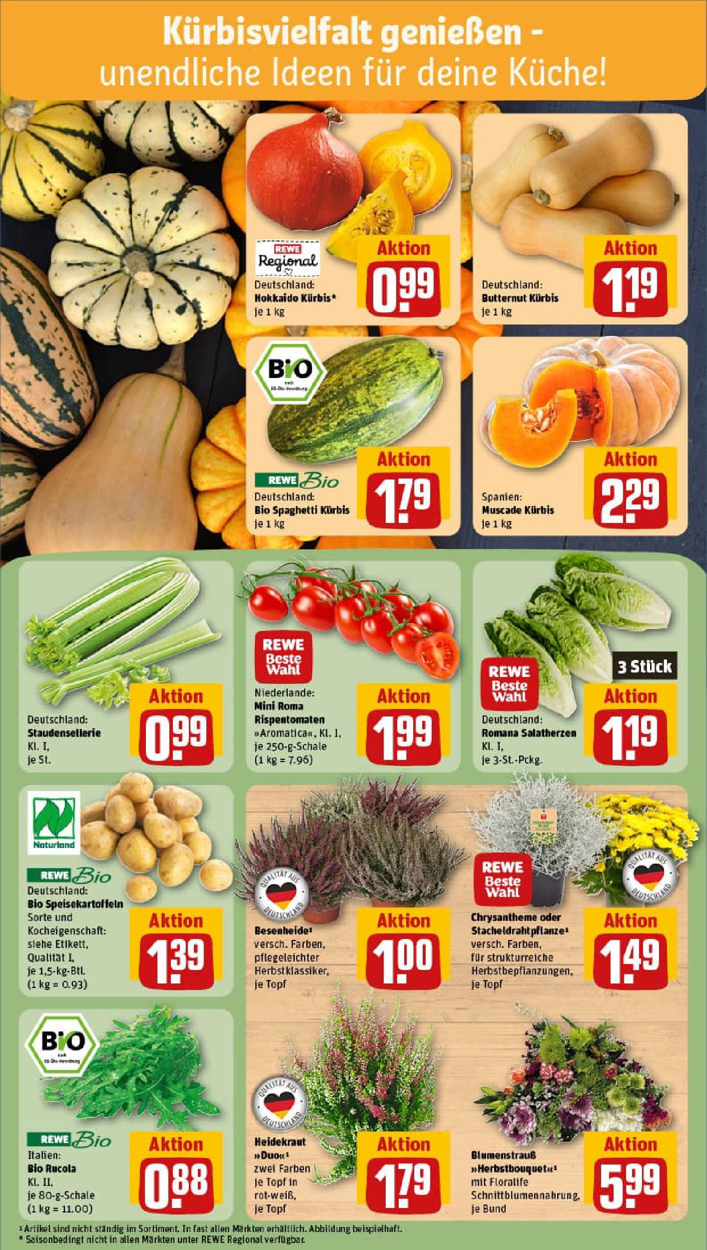 REWE Prospekt ab 06.10.2025 zum Blättern » Angebote | Seite: 9 | Produkte: Rucola, Küche, Kürbis
