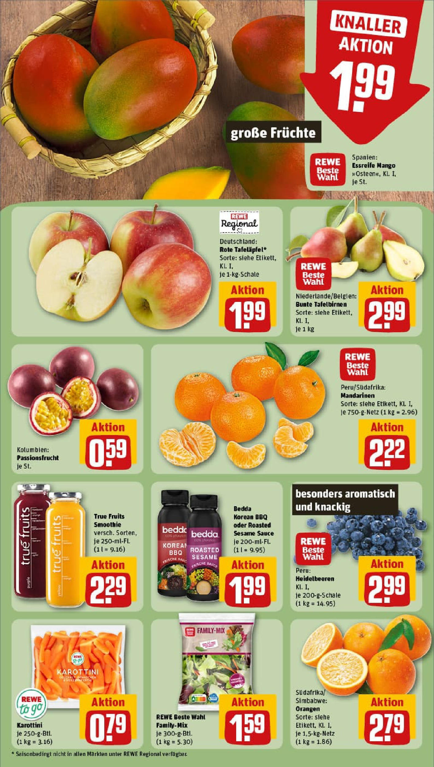 REWE Prospekt ab 06.10.2025 zum Blättern » Angebote | Seite: 4 | Produkte: Mandarinen, Orangen, Heidelbeeren, Mango