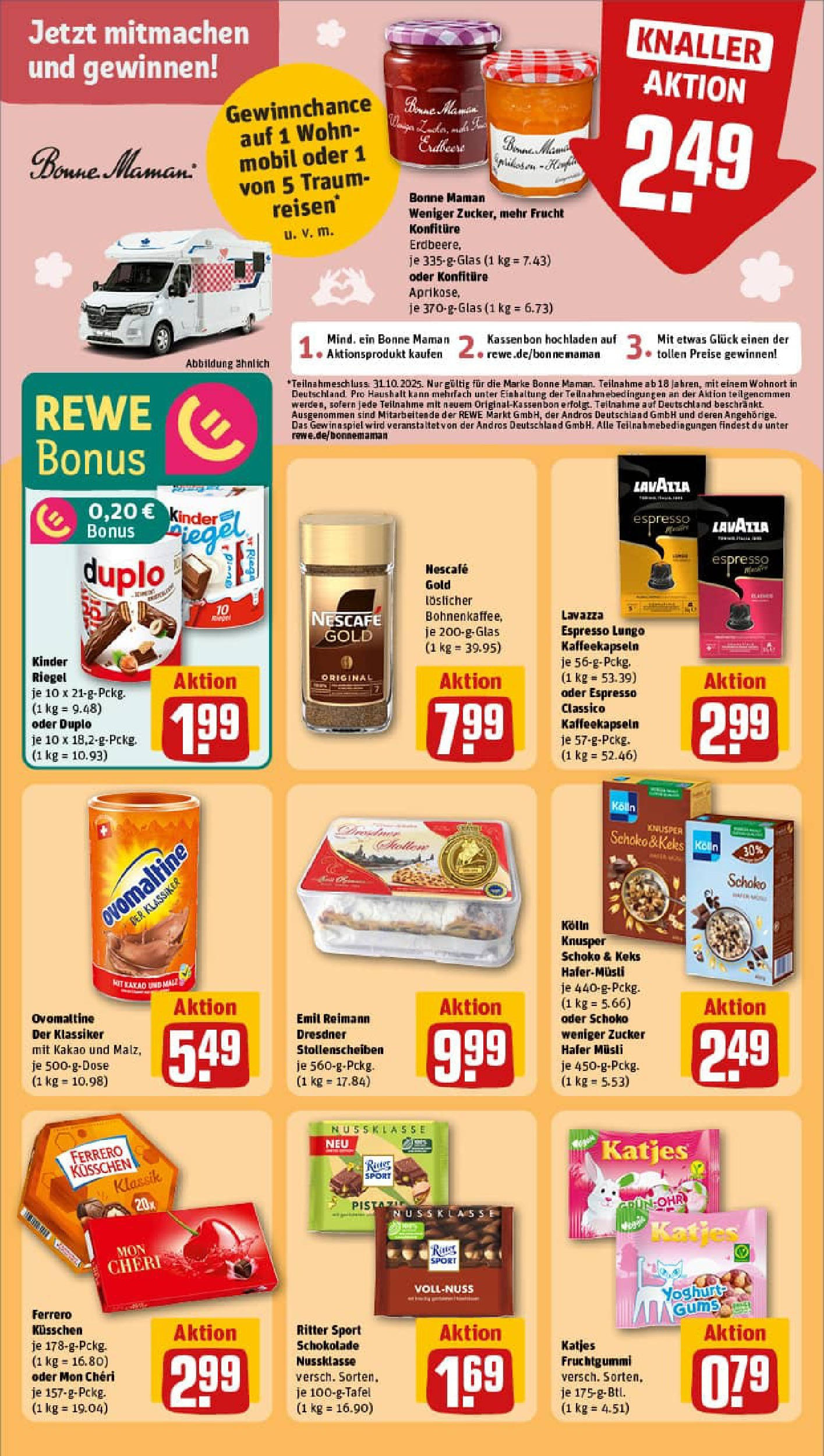 REWE Prospekt ab 06.10.2025 zum Blättern » Angebote | Seite: 25 | Produkte: Ovomaltine, Ritter sport, Kinder riegel, Nescafe gold