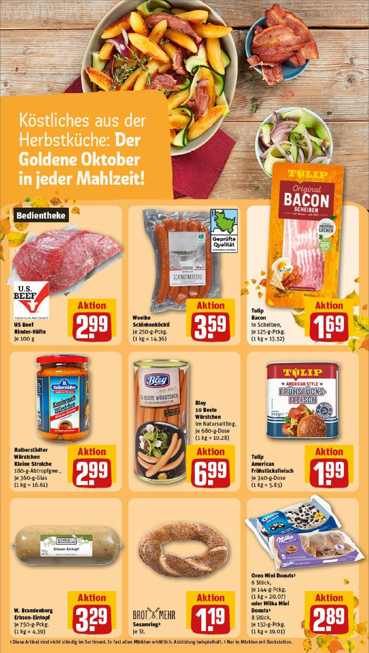 REWE Prospekt ab 06.10.2025 zum Blättern » Angebote | Seite: 19 | Produkte: Milka, Donuts, Brot, Fleisch