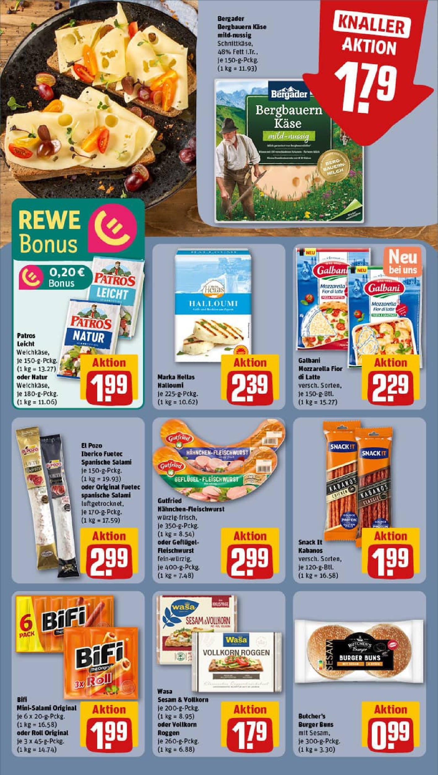 REWE Prospekt ab 06.10.2025 zum Blättern » Angebote | Seite: 10 | Produkte: Käse, Mozzarella, Bifi, Burger