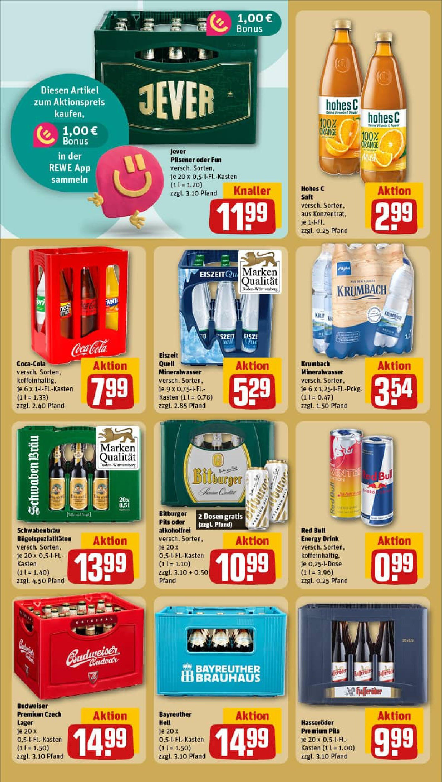 REWE Prospekt ab 06.10.2025 zum Blättern » Angebote | Seite: 18 | Produkte: Red bull, Coca cola, Mineralwasser, Budweiser