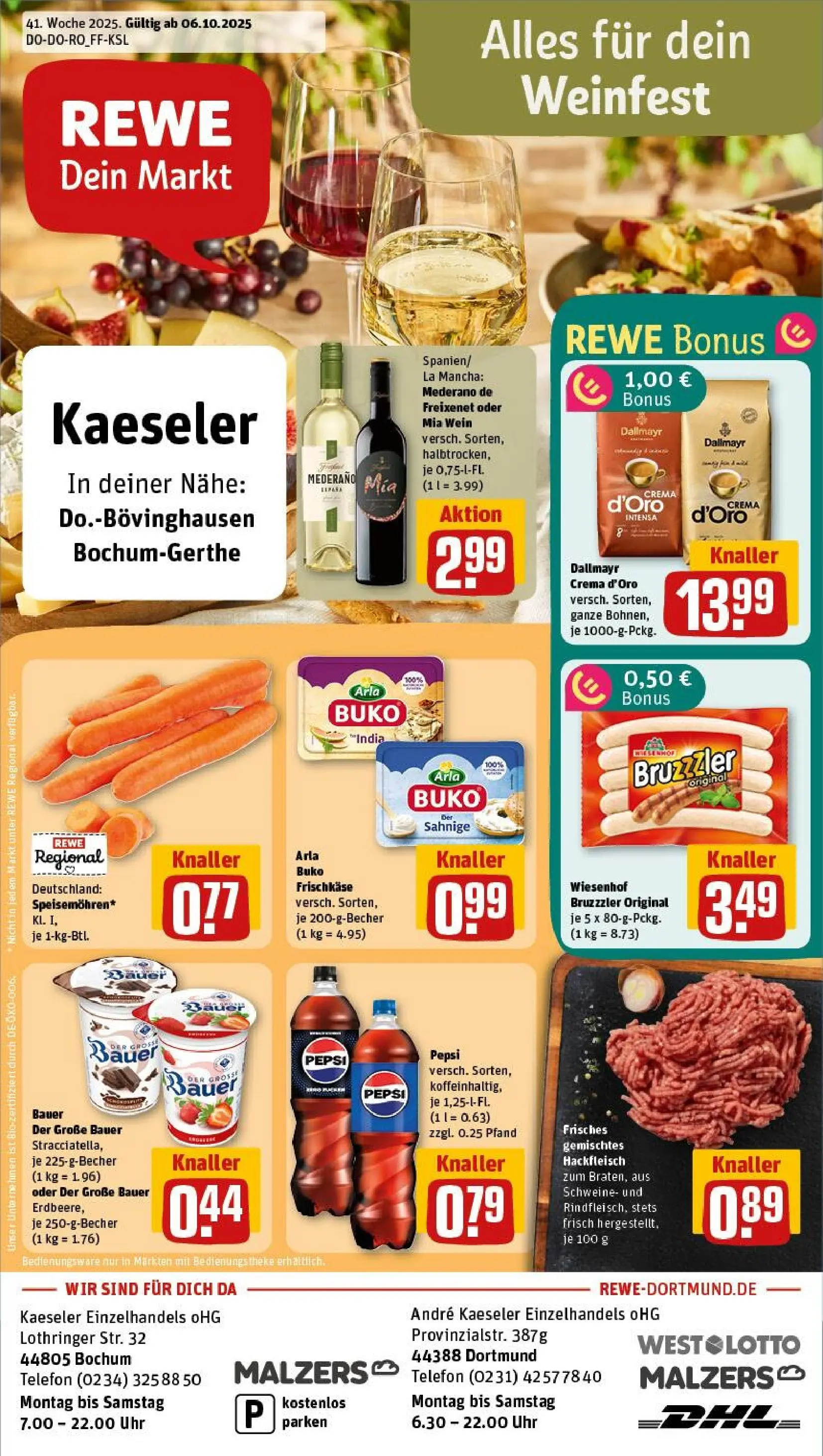 REWE Prospekt ab 06.10.2025 zum Blättern » Angebote | Seite: 1 | Produkte: Dallmayr, Telefon, Frischkase, Hackfleisch