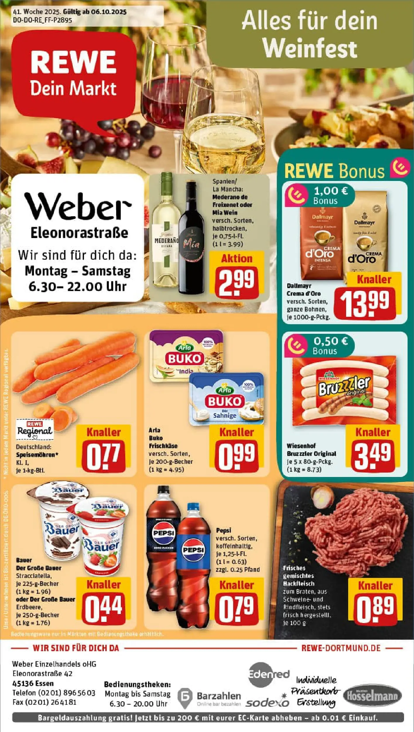 REWE Prospekt ab 06.10.2025 zum Blättern » Angebote | Seite: 1 | Produkte: Freixenet, Arla buko, Pepsi, Hackfleisch