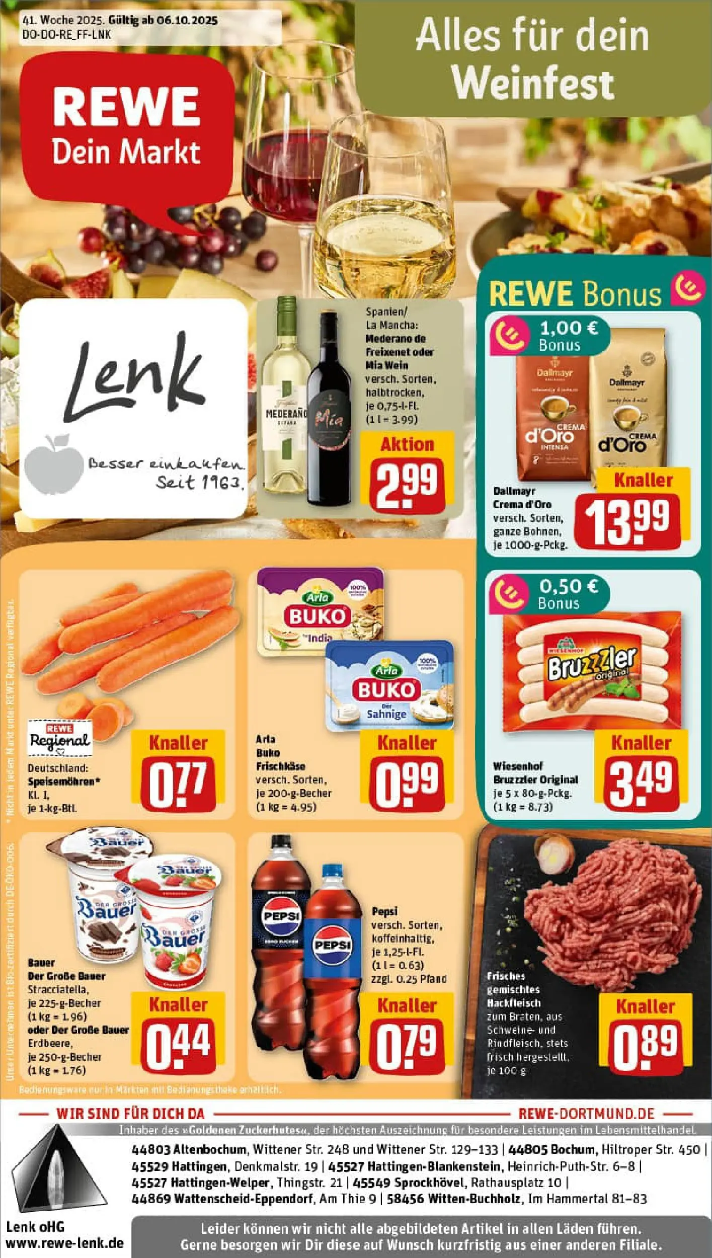 REWE Prospekt ab 06.10.2025 zum Blättern » Angebote | Seite: 1 | Produkte: Freixenet, Dallmayr, Wein, Frischkase