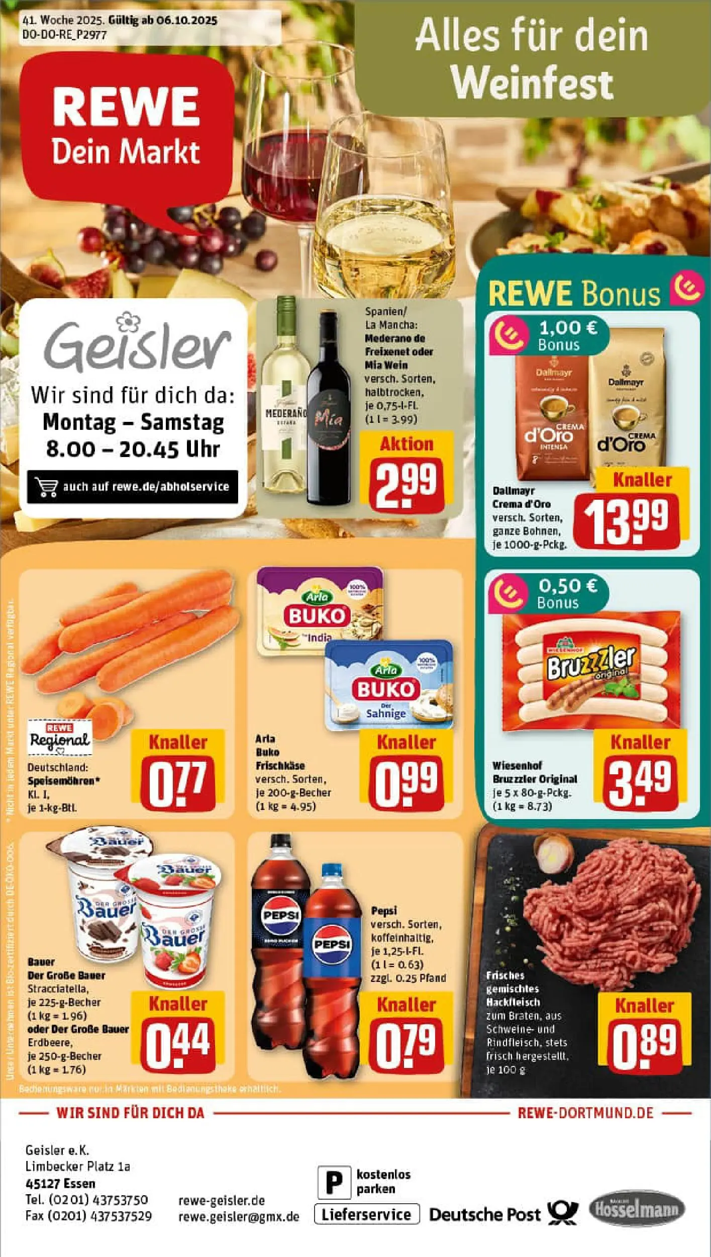 REWE Prospekt ab 06.10.2025 zum Blättern » Angebote | Seite: 1 | Produkte: Arla buko, Wein, Uhr, Hackfleisch
