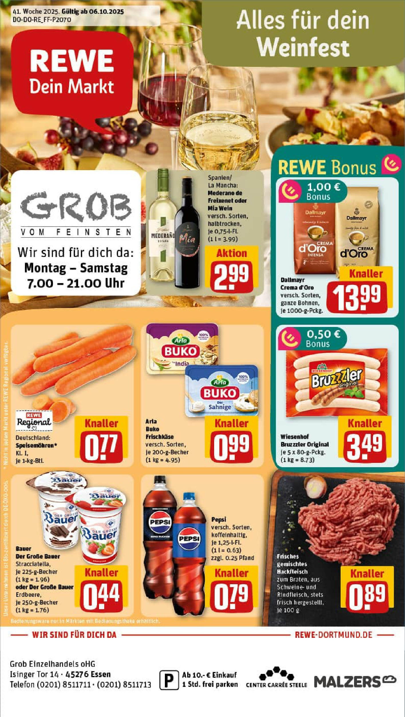REWE Prospekt ab 06.10.2025 zum Blättern » Angebote | Seite: 1 | Produkte: Arla buko, Wein, Telefon, Frischkase