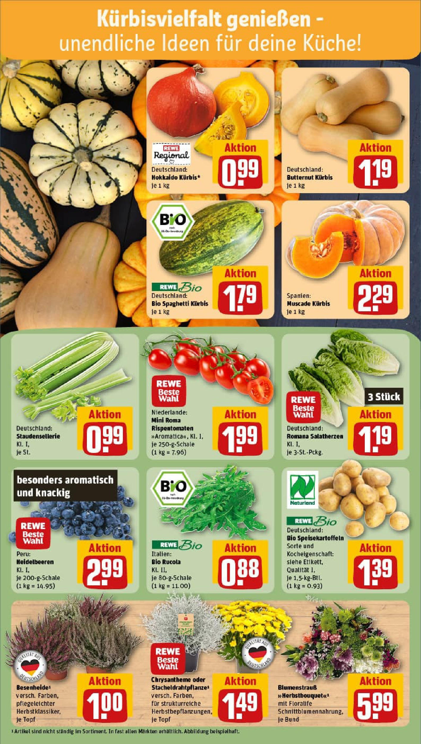 REWE Prospekt ab 06.10.2025 zum Blättern » Angebote | Seite: 5 | Produkte: Rucola, Küche, Heidelbeeren, Kürbis