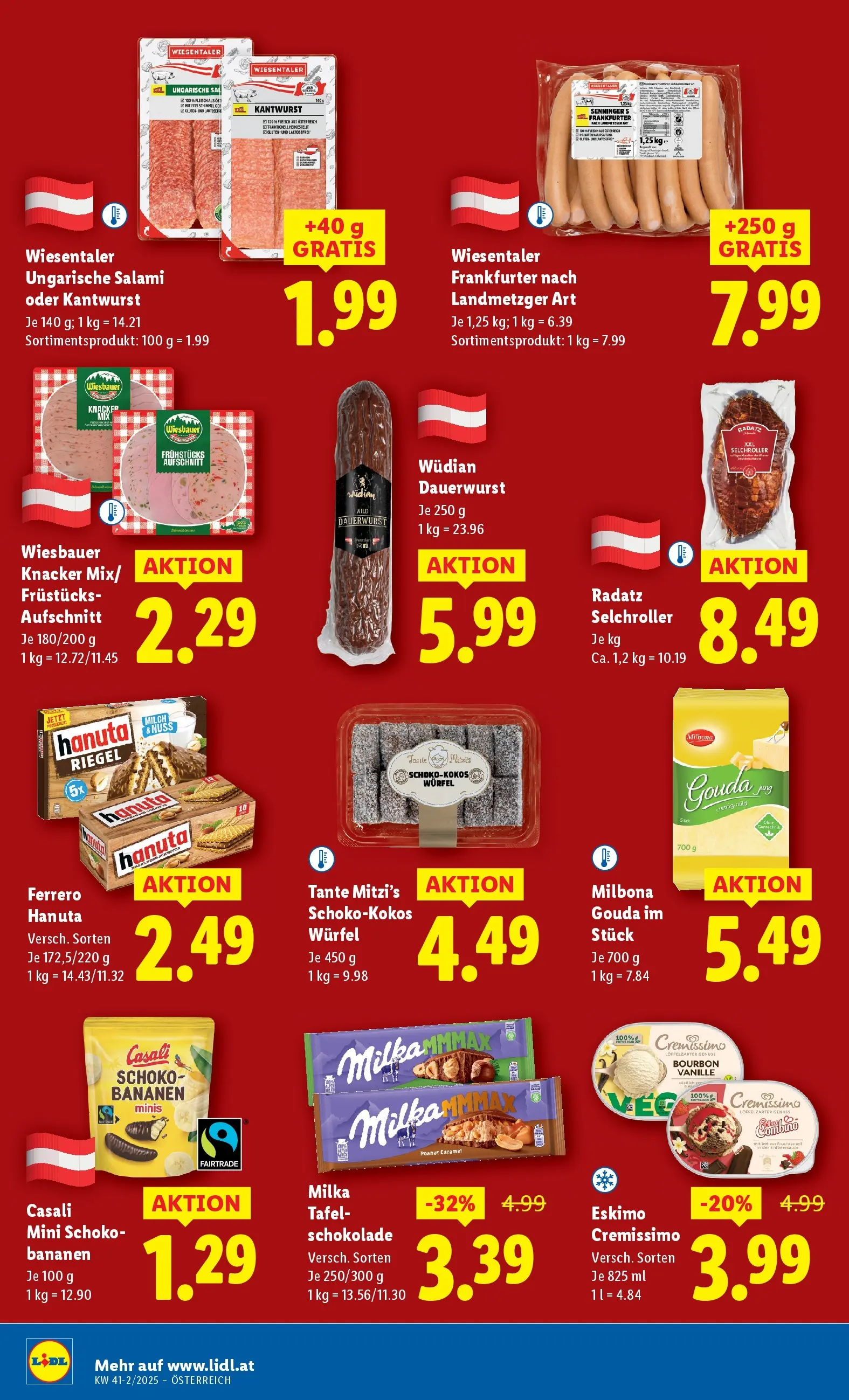 Lidl - Wien, Langenzersdorf, Zwettl ab 09.10.2025 - Angebote ab donnerstag | Seite: 10 | Produkte: Schokolade, Salami, Bananen, Bourbon
