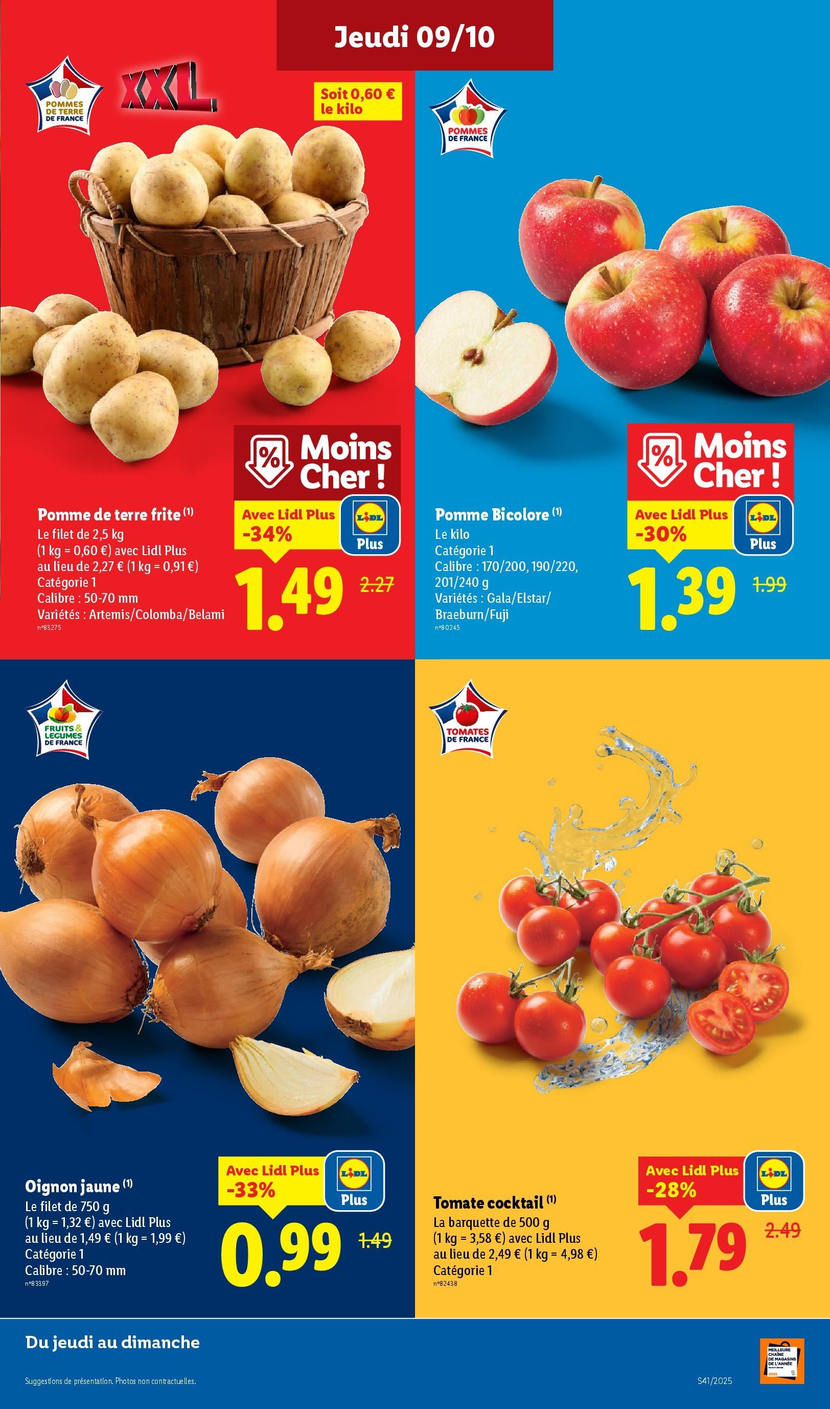 Catalogue LIDL du 08/10/2025 | Promo prospectus en ligne | Page: 3 | Produits: Pomme bicolore, Pomme de terre, Tomates, Pommes de terre
