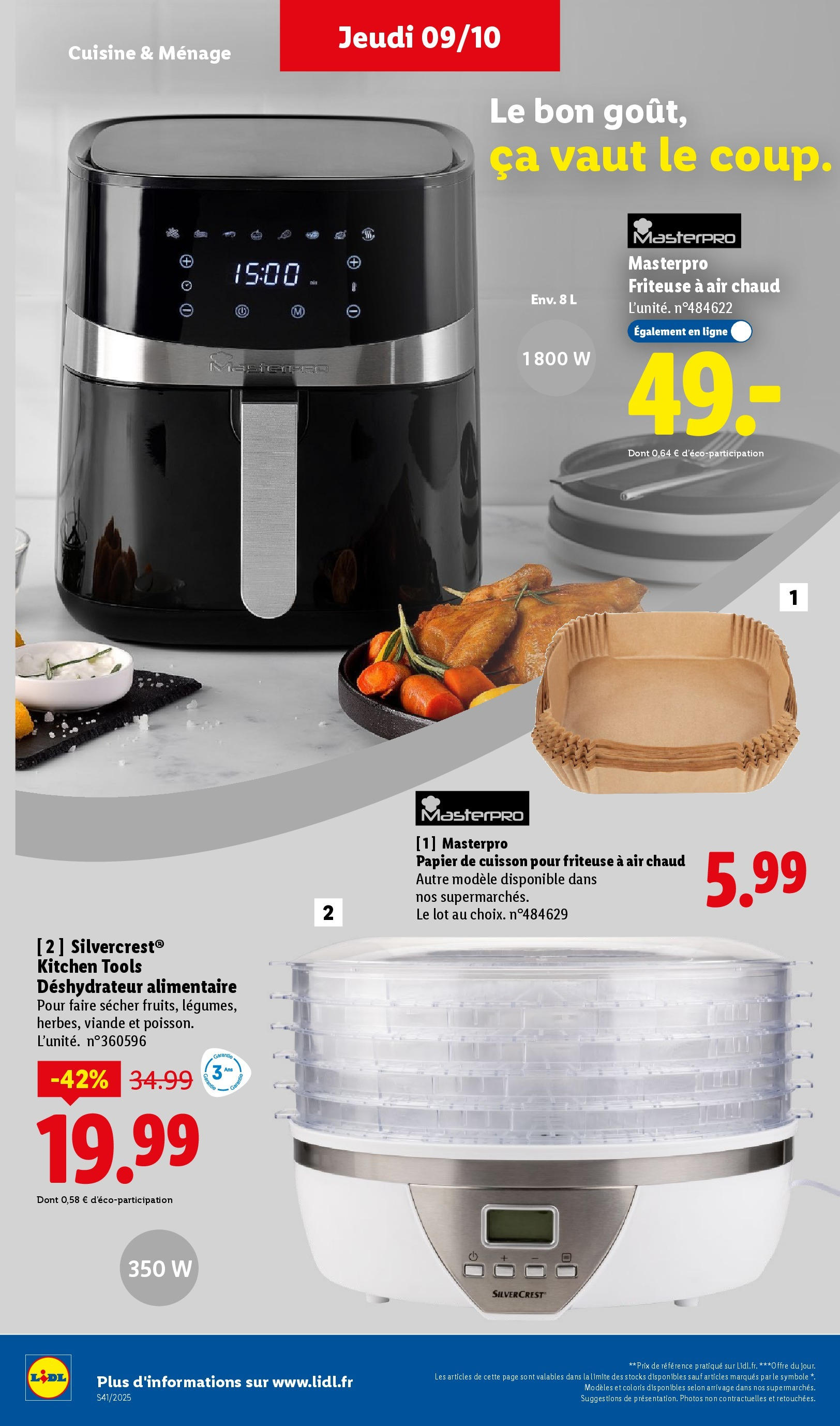 Catalogue LIDL du 08/10/2025 | Promo prospectus en ligne | Page: 38 | Produits: Friteuse, Air fryer, Papier de cuisson, Viande