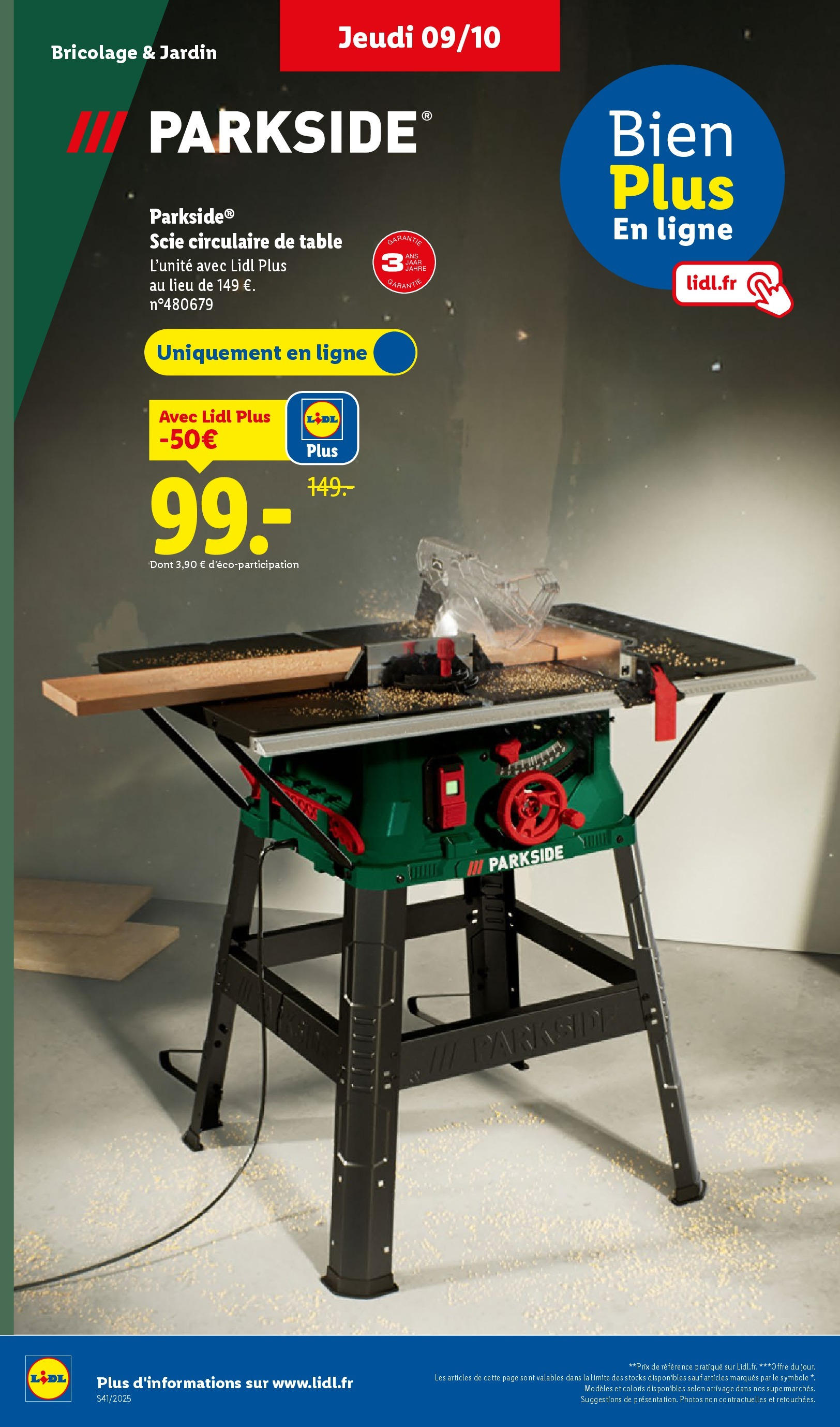 Catalogue LIDL du 08/10/2025 | Promo prospectus en ligne | Page: 48 | Produits: Scie circulaire, Table