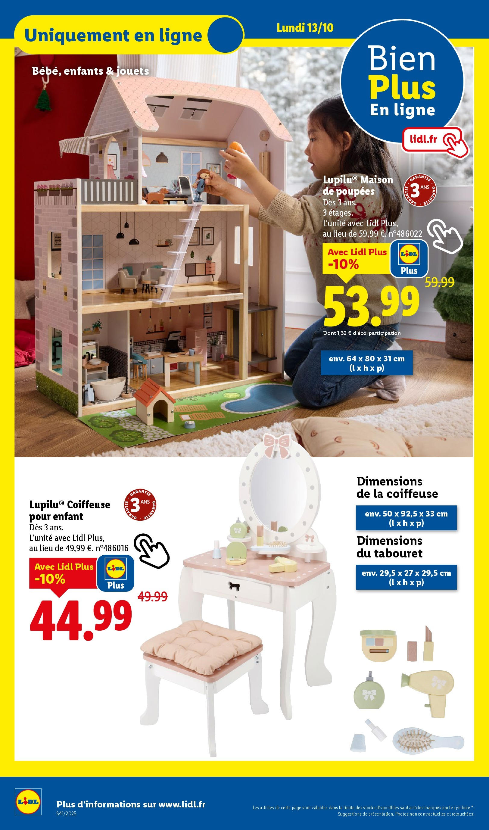 Catalogue LIDL du 08/10/2025 | Promo prospectus en ligne | Page: 52 | Produits: Coiffeuse pour enfant, Jouets, Table, Dressing