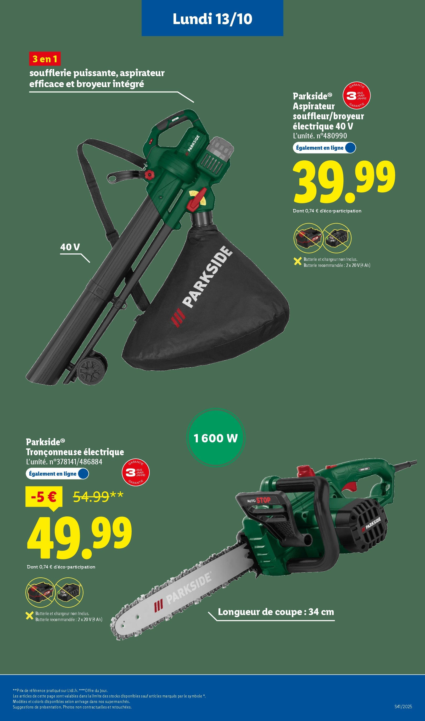 Catalogue LIDL du 08/10/2025 | Promo prospectus en ligne | Page: 65 | Produits: Broyeur, Tronçonneuse, Tronçonneuse electrique, Batterie