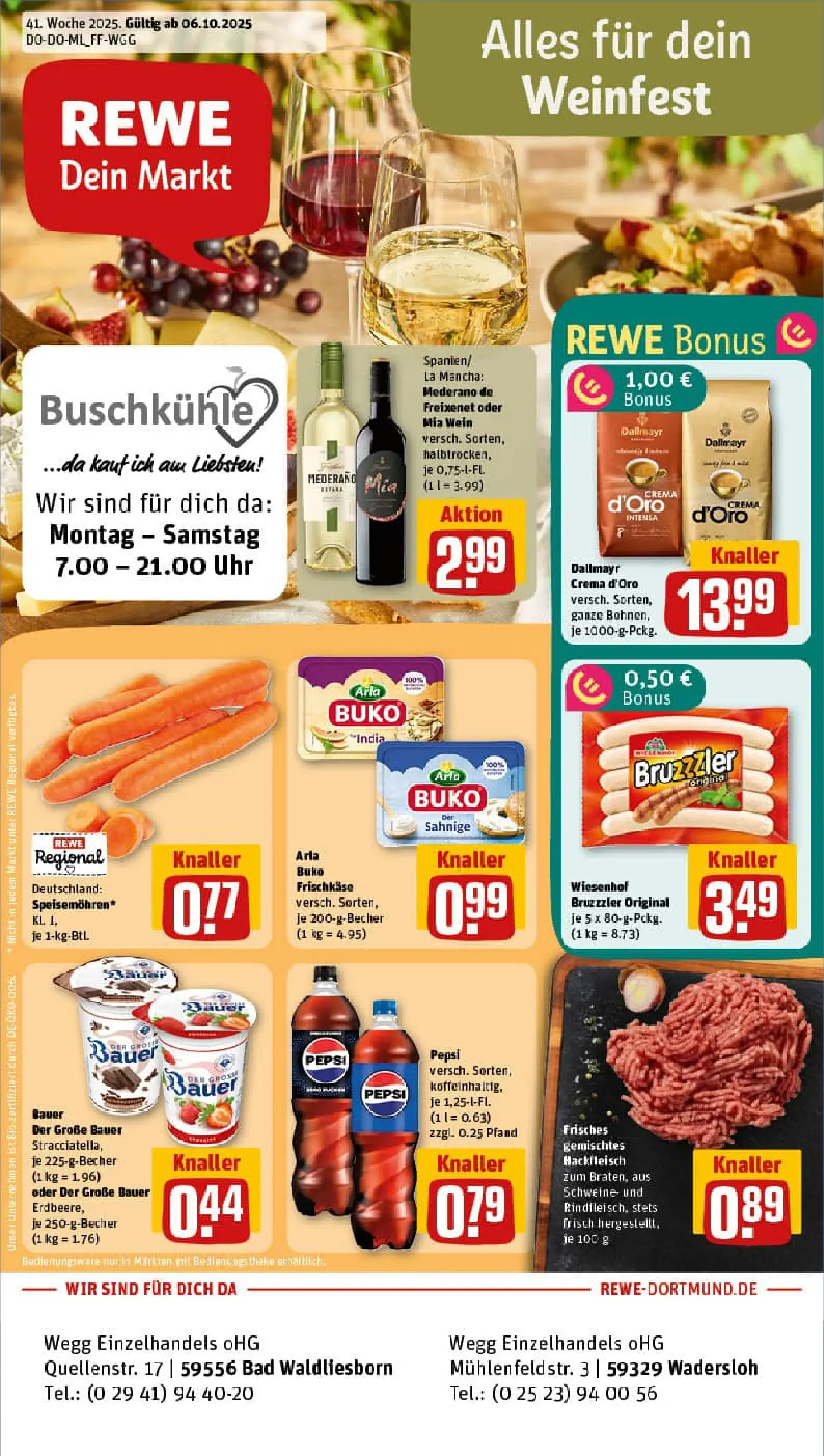 REWE Prospekt ab 06.10.2025 zum Blättern » Angebote | Seite: 1 | Produkte: Bad, Dallmayr, Arla buko, Uhr