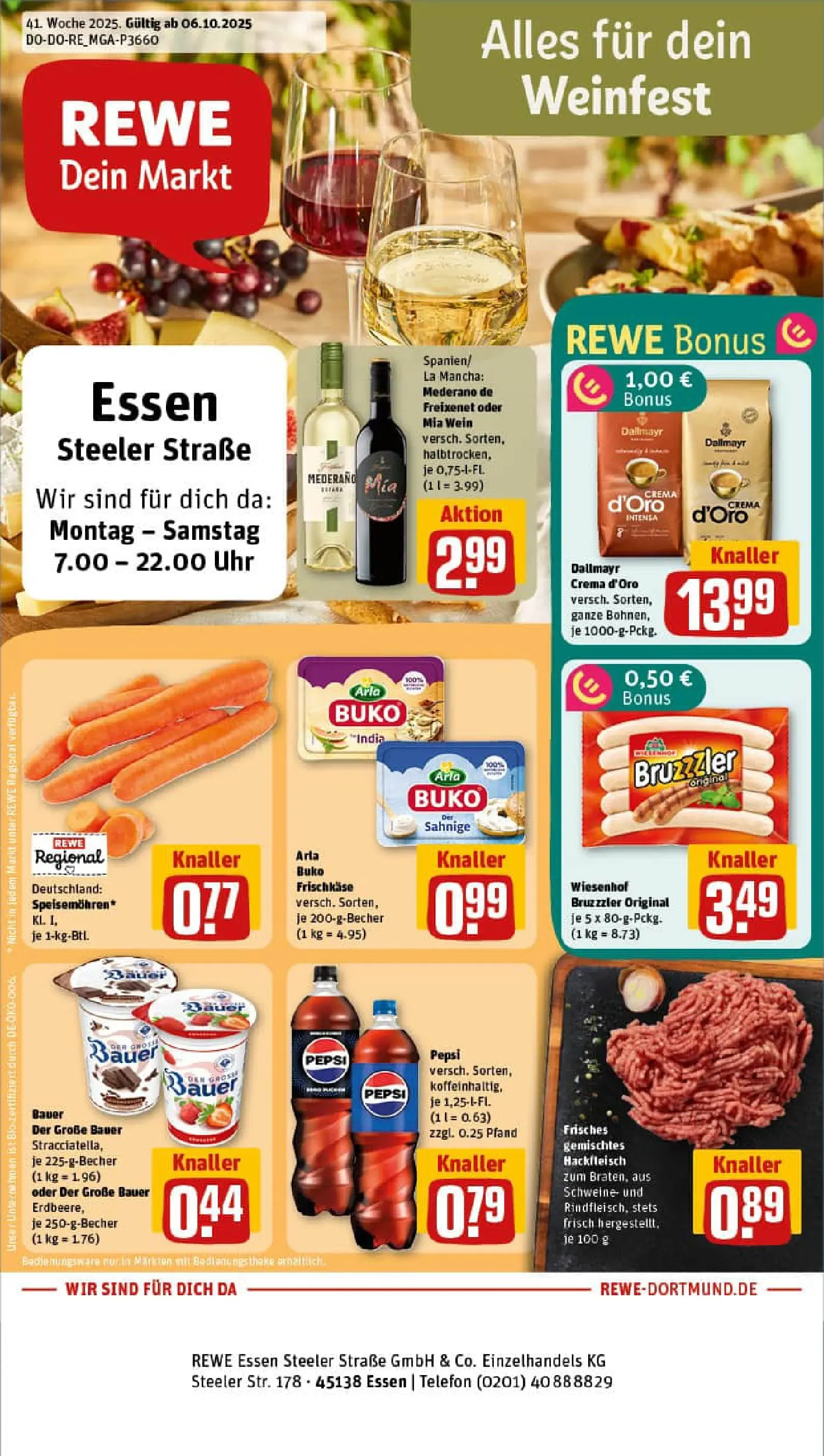 REWE Prospekt ab 06.10.2025 zum Blättern » Angebote | Seite: 1 | Produkte: Freixenet, Arla buko, Pepsi, Frischkase