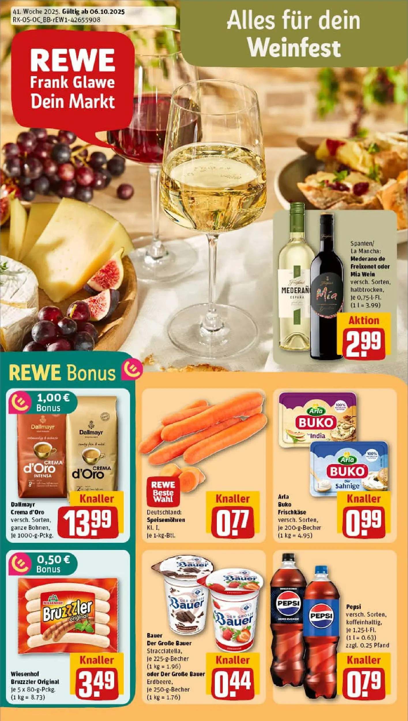 REWE Prospekt ab 06.10.2025 zum Blättern » Angebote | Seite: 1 | Produkte: Freixenet, Pepsi, Wein, Frischkase
