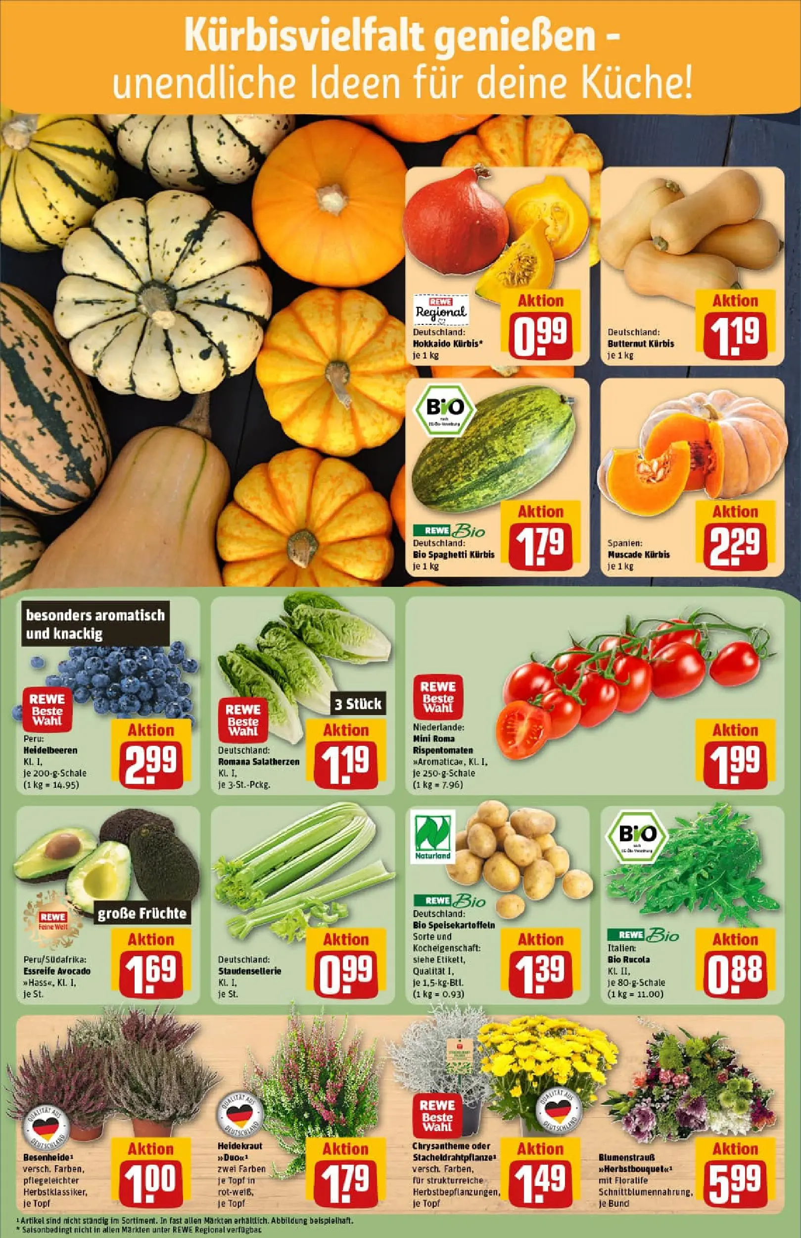 REWE Prospekt ab 06.10.2025 zum Blättern » Angebote | Seite: 7 | Produkte: Heidelbeeren, Avocado, Kraut, Kürbis