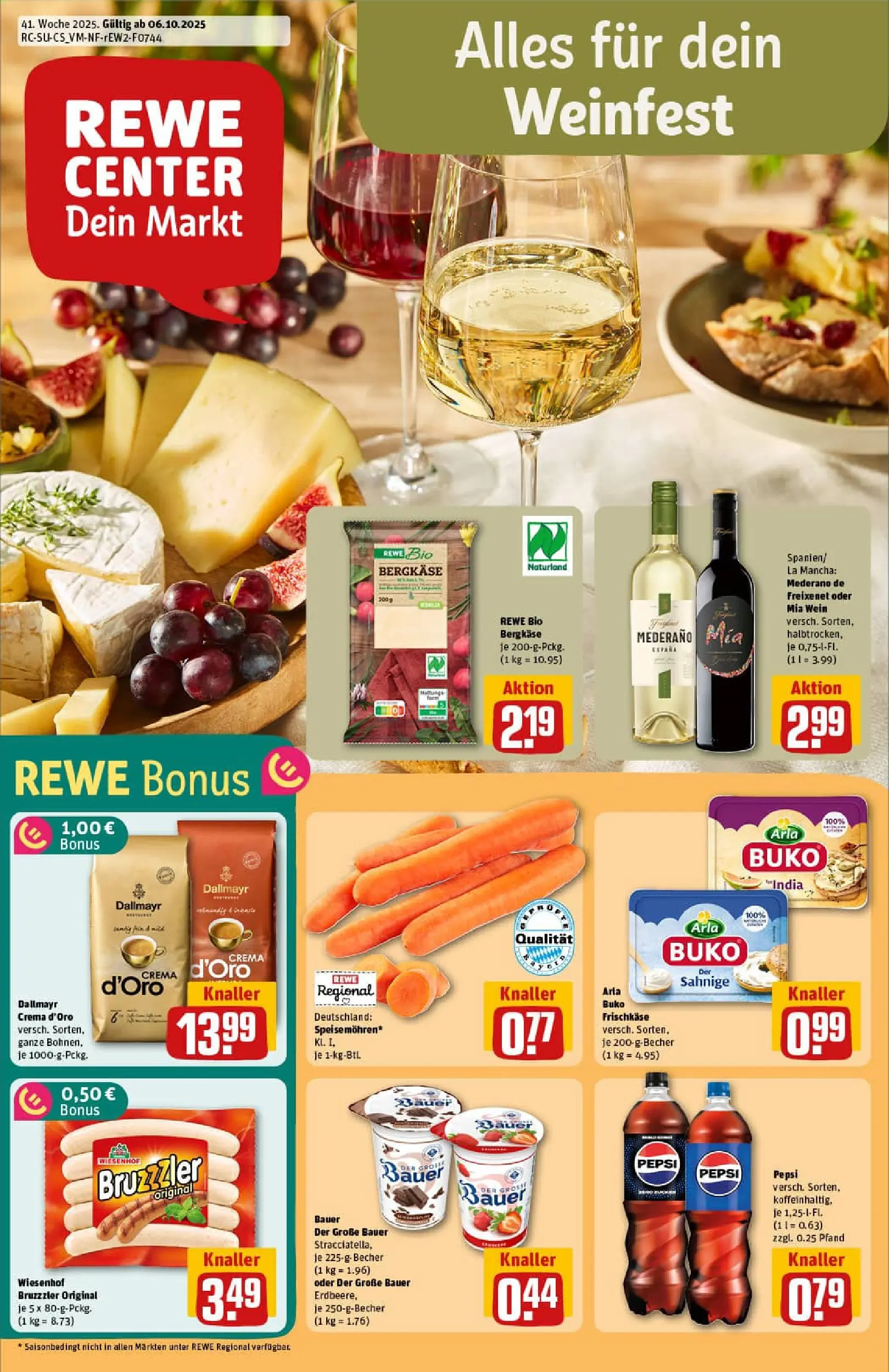 REWE Prospekt ab 06.10.2025 zum Blättern » Angebote | Seite: 1 | Produkte: Freixenet, Dallmayr, Wein, Frischkase