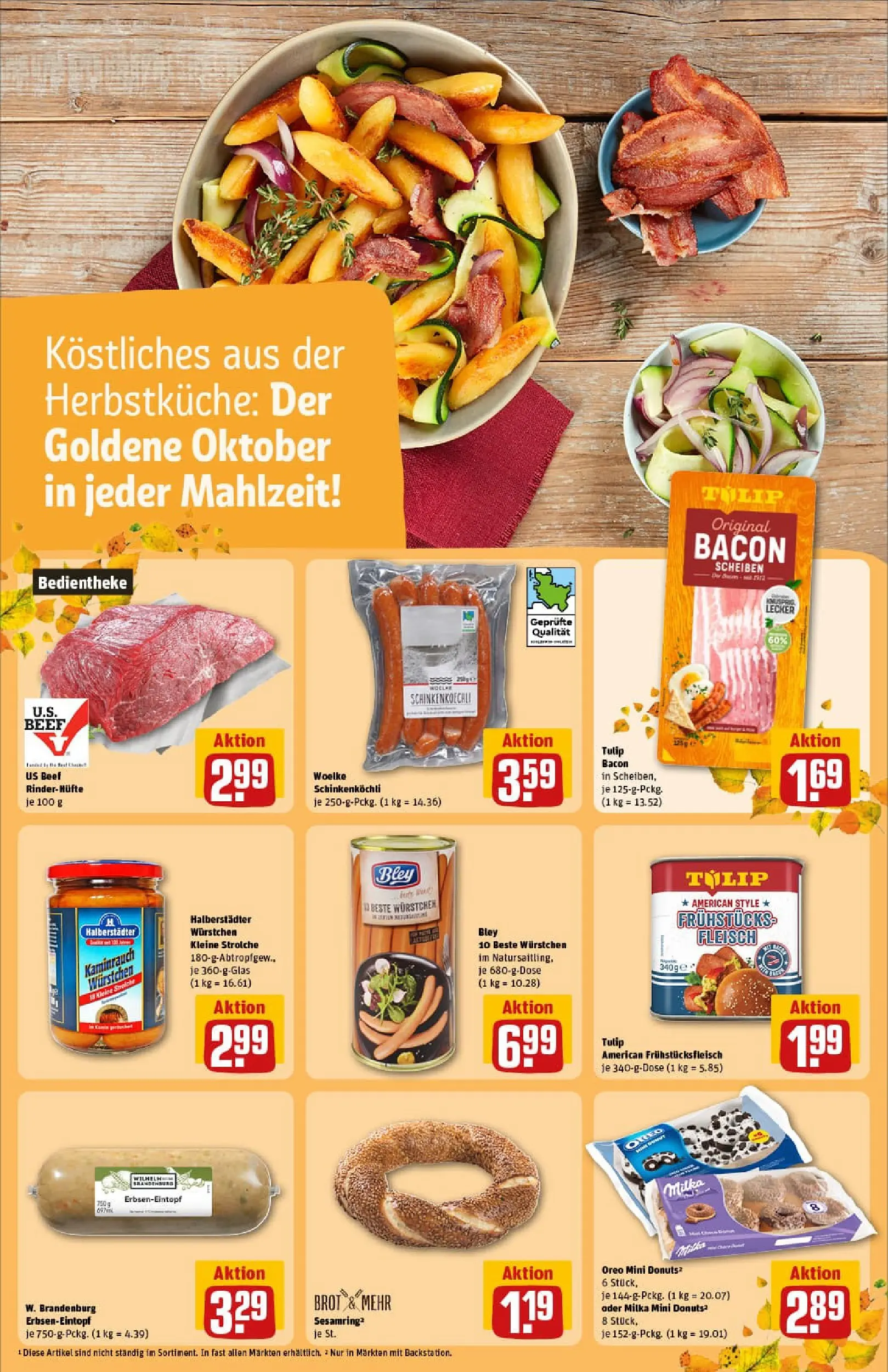 REWE Prospekt ab 06.10.2025 zum Blättern » Angebote | Seite: 23 | Produkte: Milka, Donuts, Brot, Fleisch