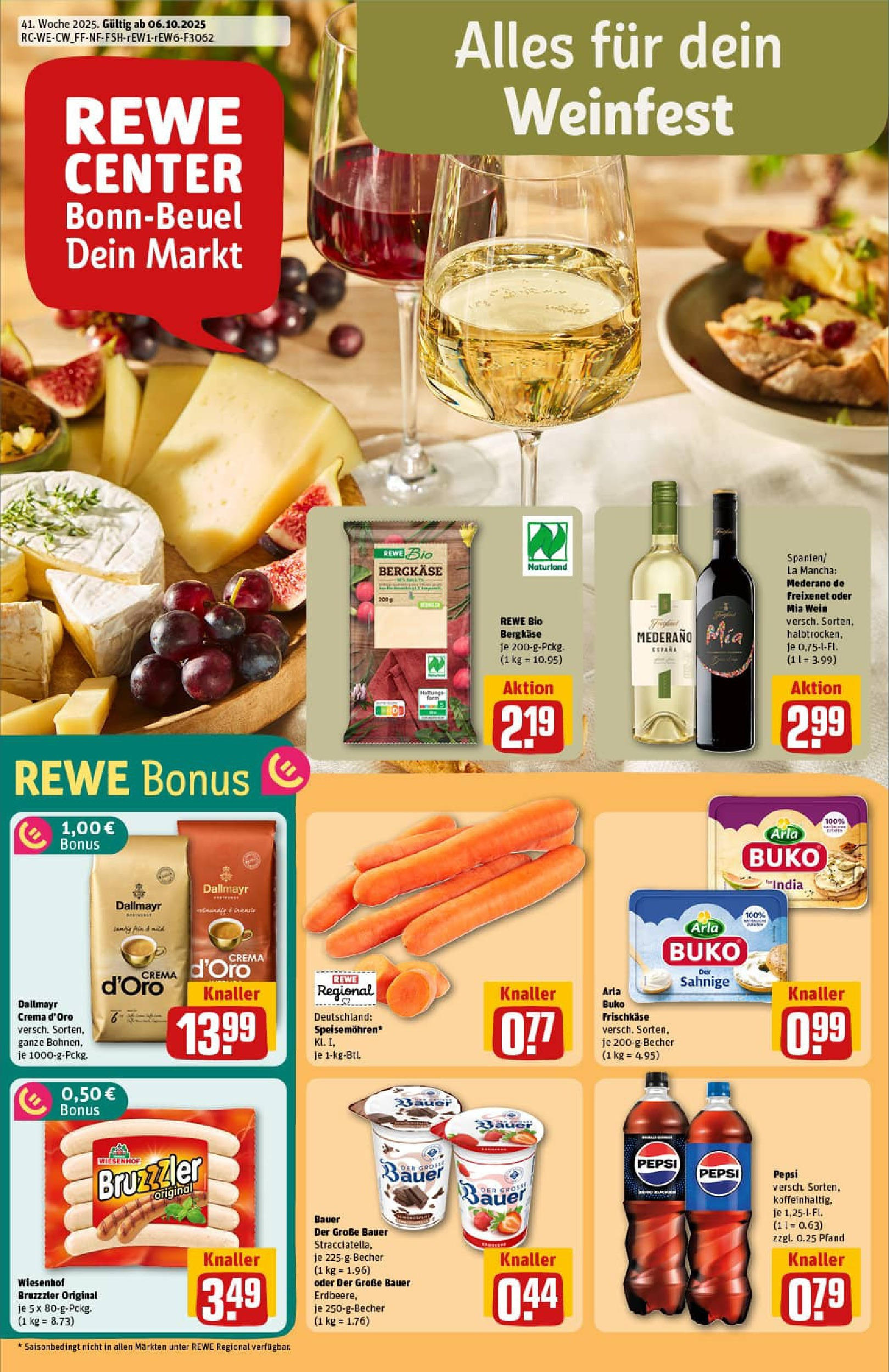 REWE Prospekt ab 06.10.2025 zum Blättern » Angebote | Seite: 1 | Produkte: Freixenet, Arla buko, Pepsi, Frischkase