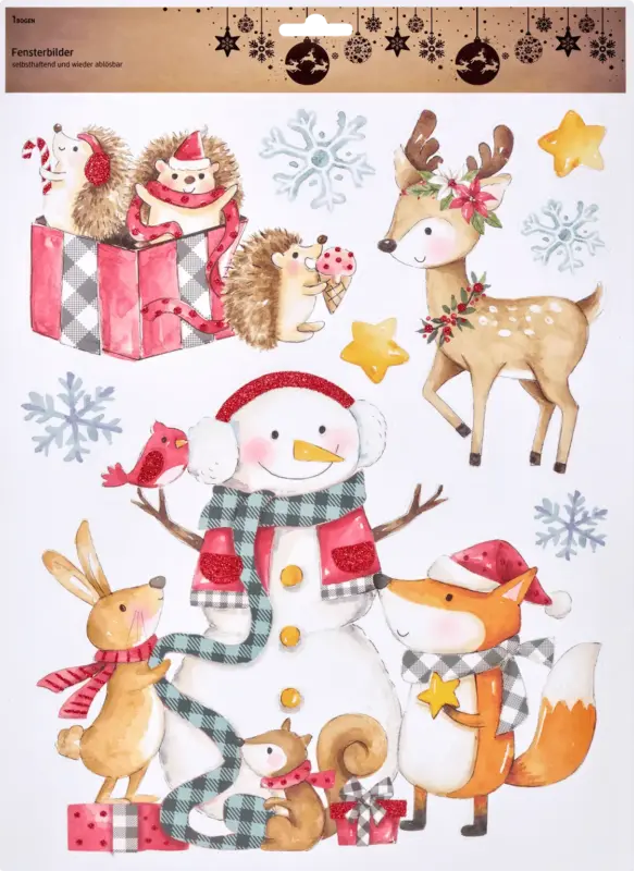 Dekorieren & Einrichten Fensterbild A3 Kinder Schneemann mit Igel