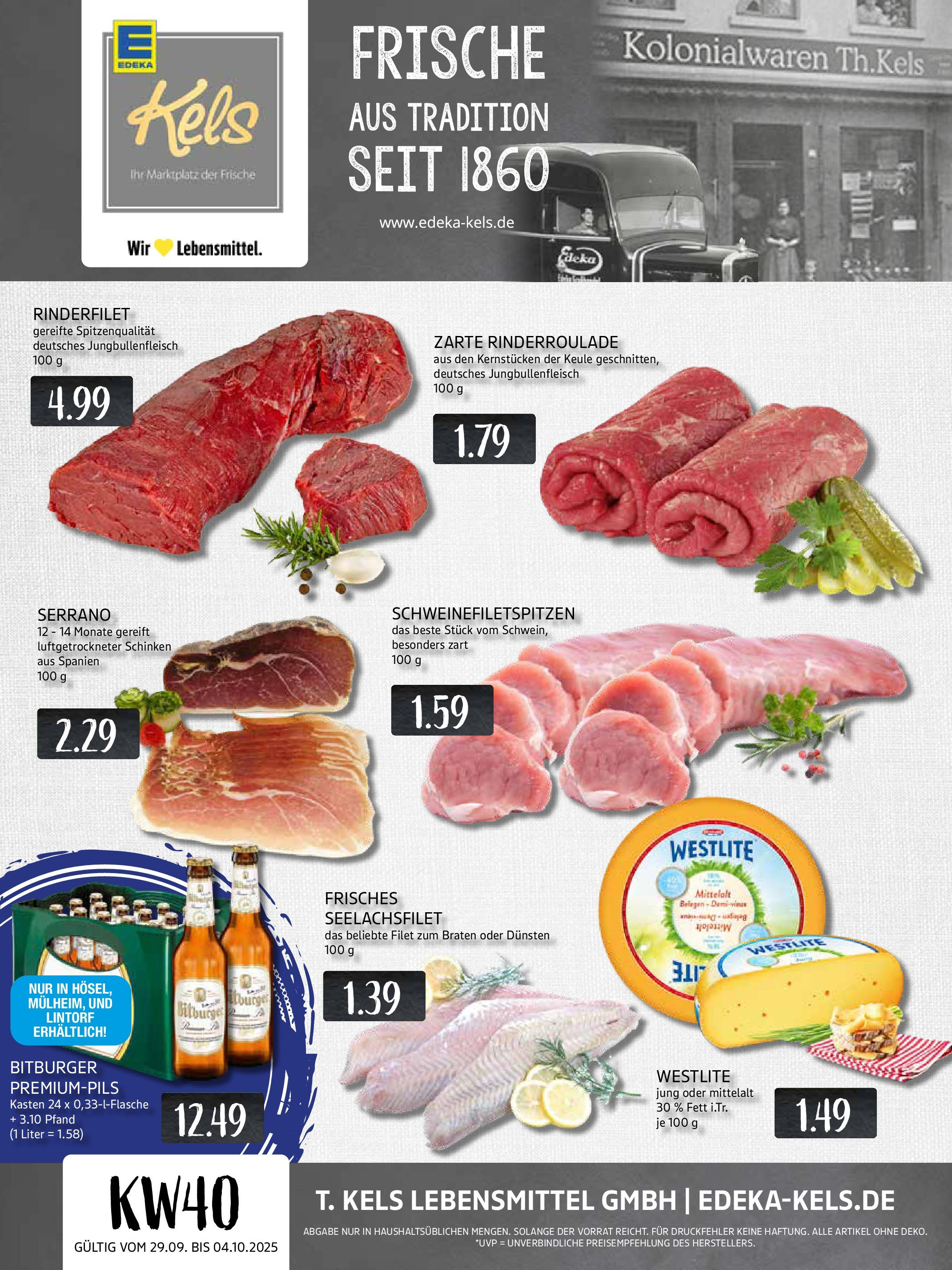 Edeka prospekt Mülheim A. D. Ruhr	 (ab 29.09.2025) » Angebote Online | Seite: 1 | Produkte: Bitburger, Rinderfilet, Schinken