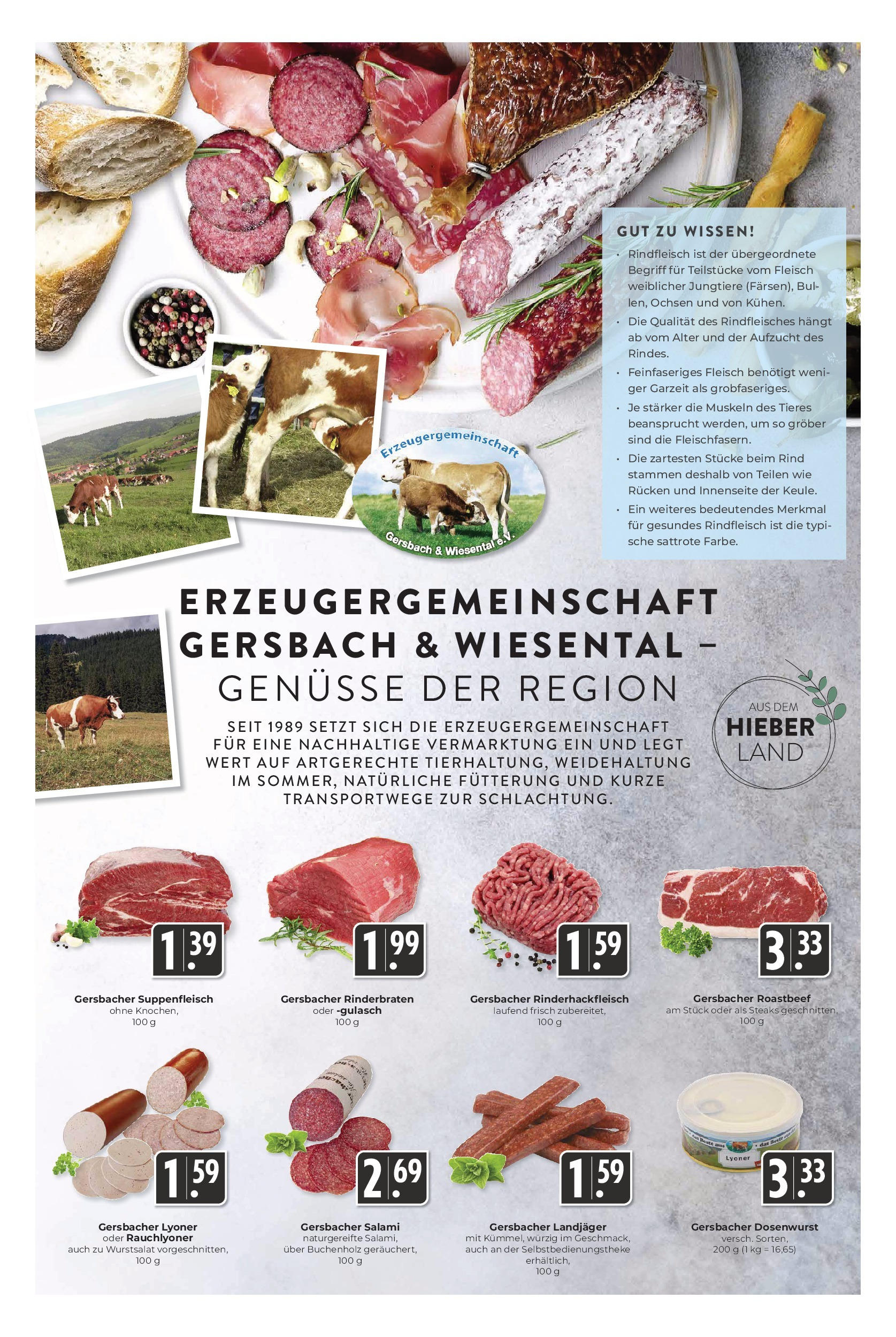 Entdecke - Hieber's Frischecenter: Meine Woche (ab 05.10.2025) zum Blättern | Seite: 4 | Produkte: Rinderbraten, Suppenfleisch, Salami, Fleisch