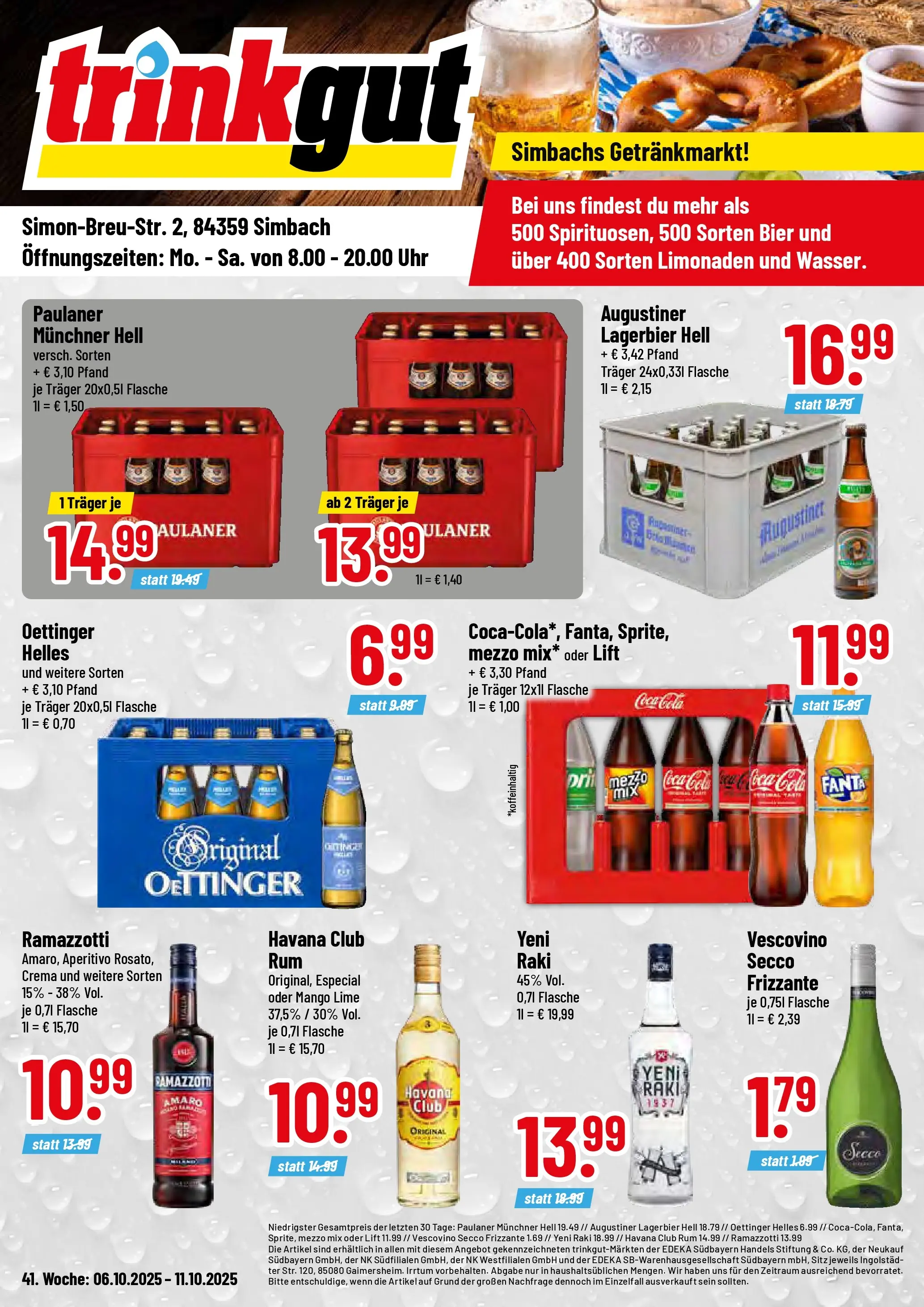Trinkgut - trinkgut: Wochenangebote (ab 06.10.2025) » Angebote online | Seite: 1 | Produkte: Fanta, Cola, Oettinger, Paulaner