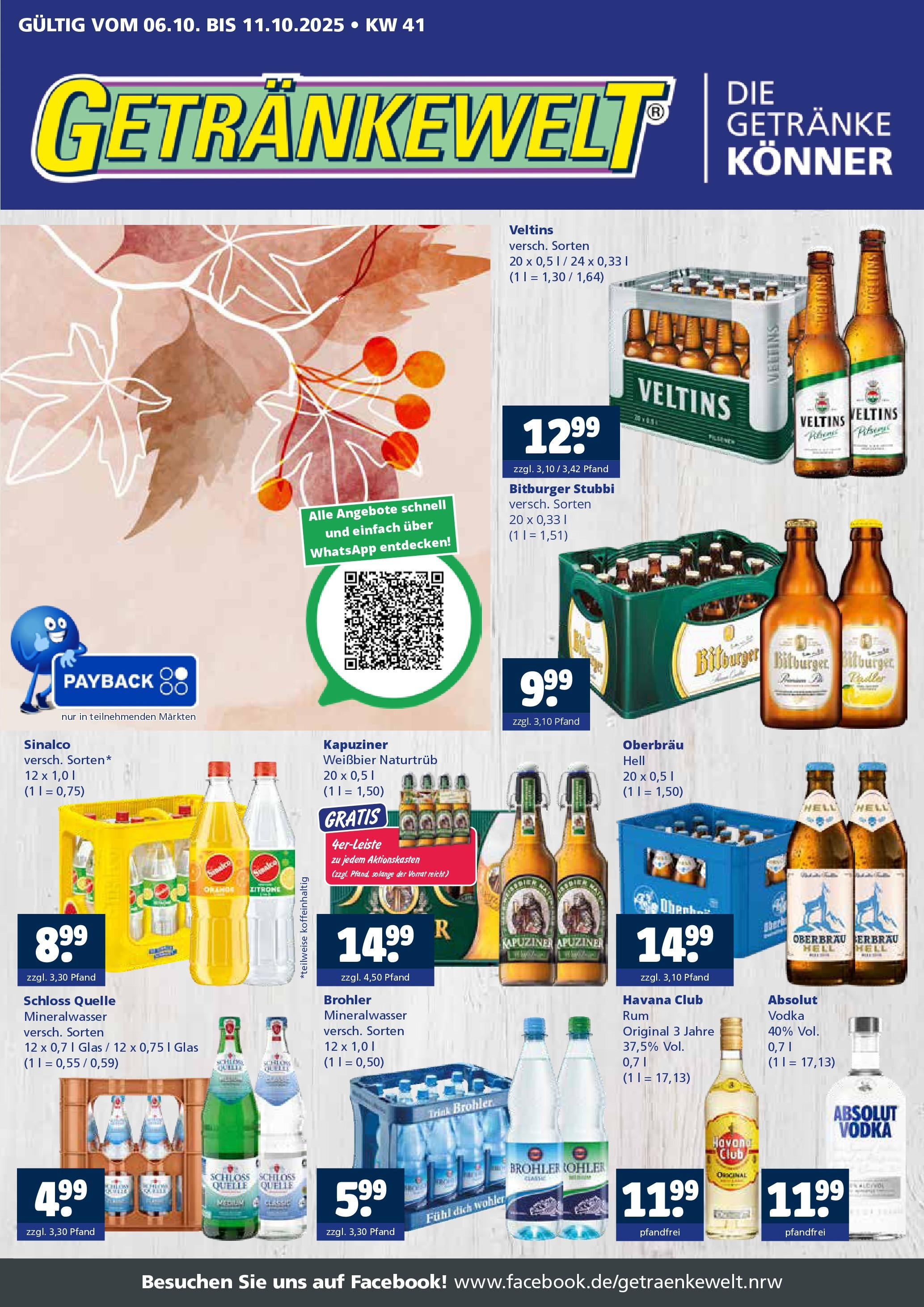 Entdecke - Getränkewelt HSE: Getränkeangebote (ab 05.10.2025) zum Blättern | Seite: 1 | Produkte: Havana club, Bitburger, Mineralwasser, Vodka