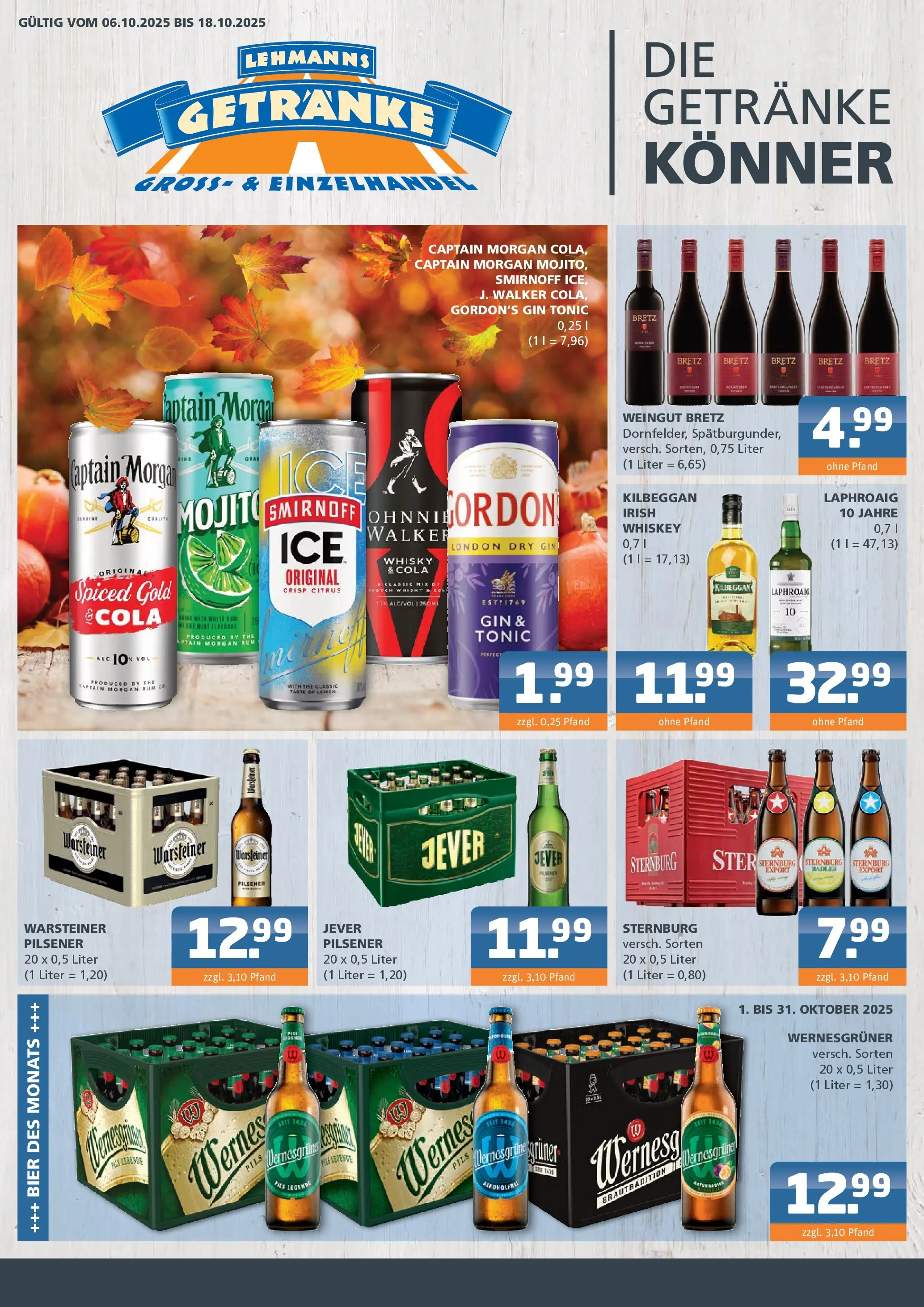 Entdecke - Getränke Lehmann: Getränkeangebote (ab 05.10.2025) zum Blättern | Seite: 1 | Produkte: Radler, Jever, Gin, Whiskey