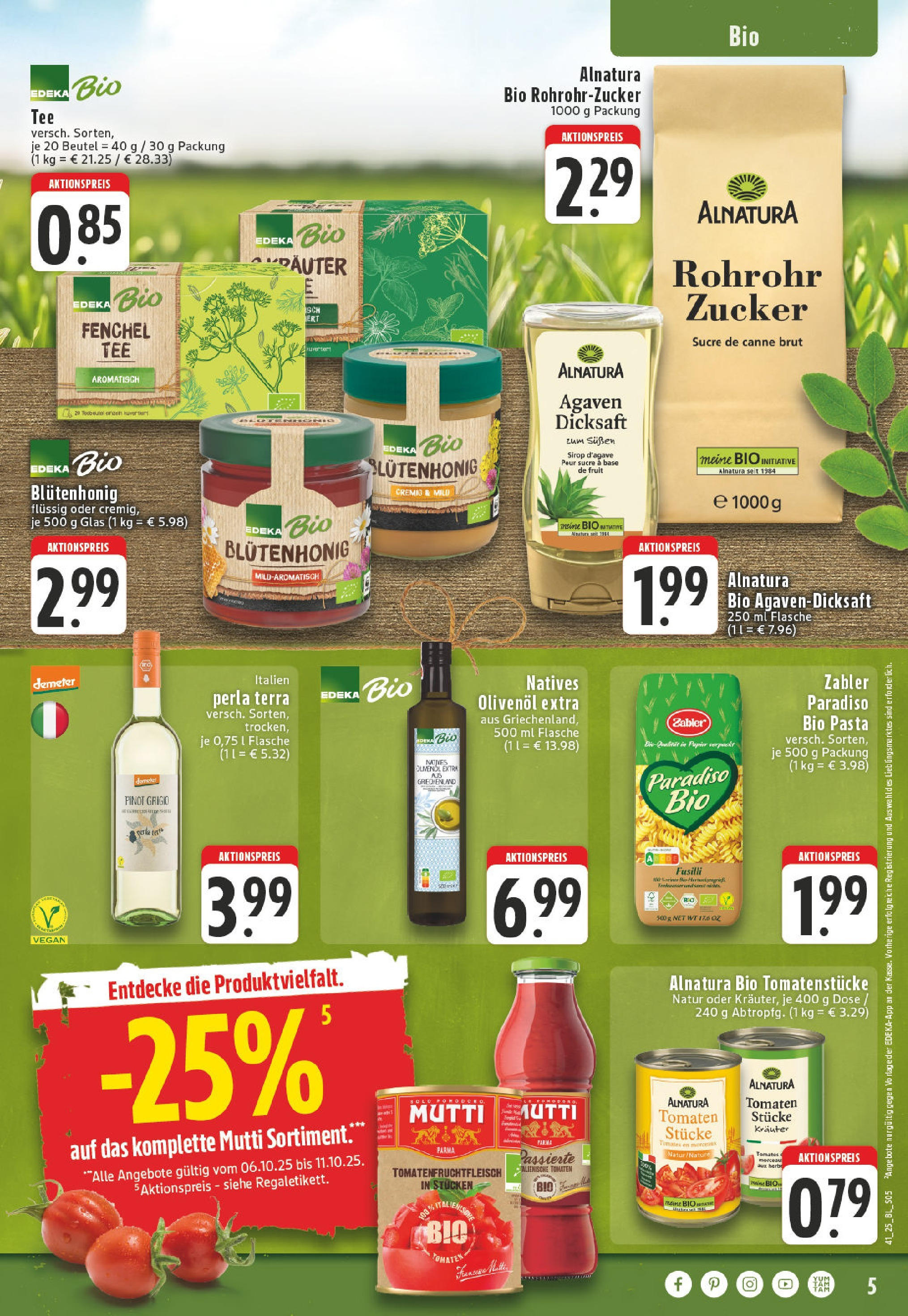 Edeka prospekt Bottrop	 (ab 06.10.2025) » Angebote Online | Seite: 5 | Produkte: Olivenol, Tomaten, Zucker, Pasta