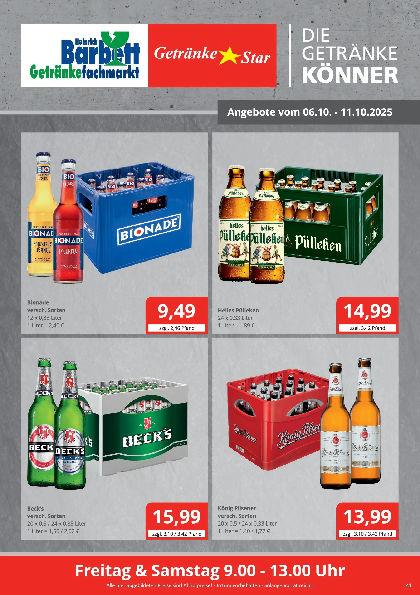 Entdecke - Getränke Star: Getränkeangebote (ab 05.10.2025) zum Blättern | Seite: 1 | Produkte: Helles pulleken, Bionade, Uhr, Veltins