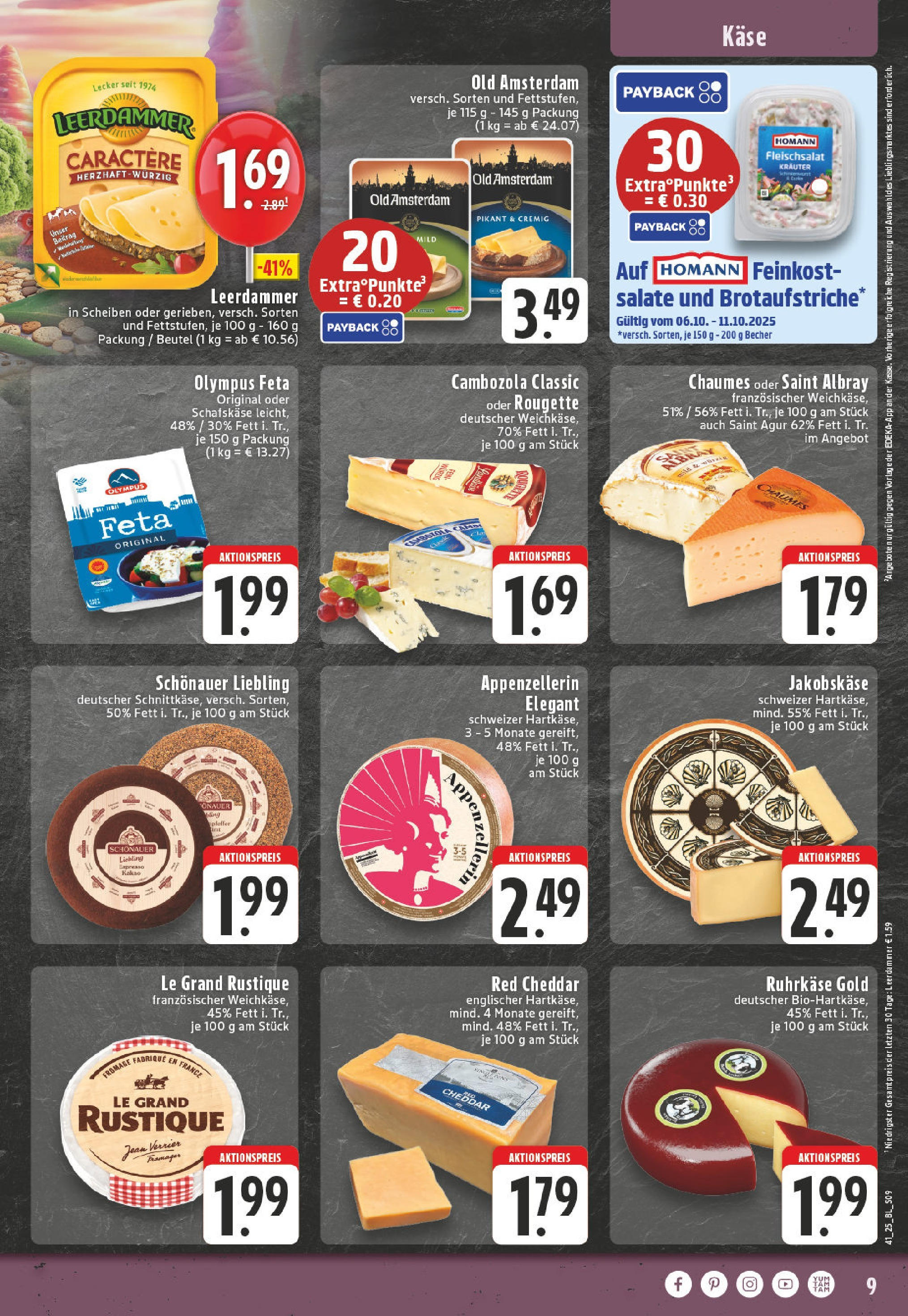 Edeka prospekt Bottrop	 (ab 06.10.2025) » Angebote Online | Seite: 9 | Produkte: Feta, Käse, Leerdammer, Schafskase