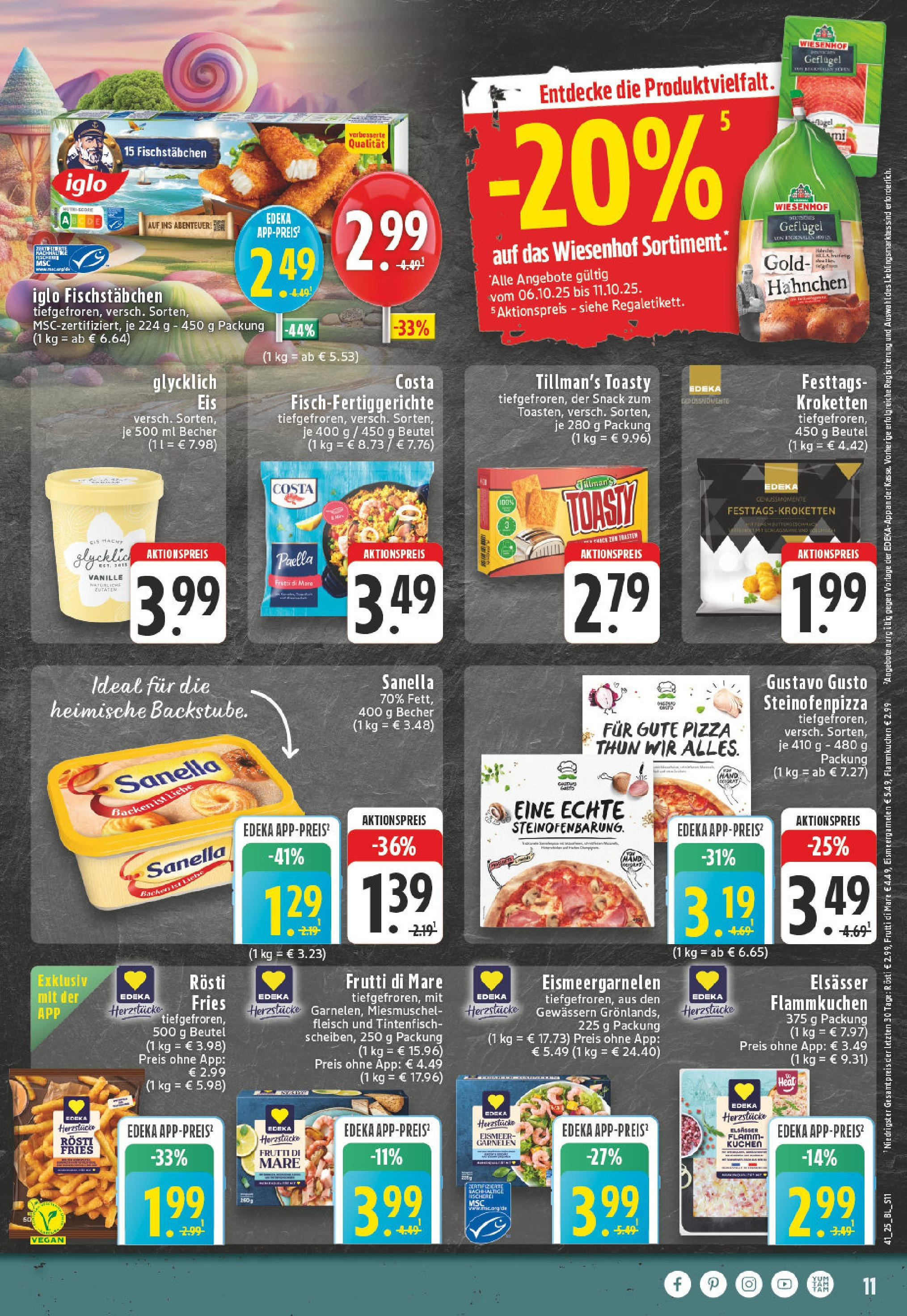 Edeka prospekt Bottrop	 (ab 06.10.2025) » Angebote Online | Seite: 11 | Produkte: Gustavo gusto, Iglo, Tintenfisch, Fischstabchen