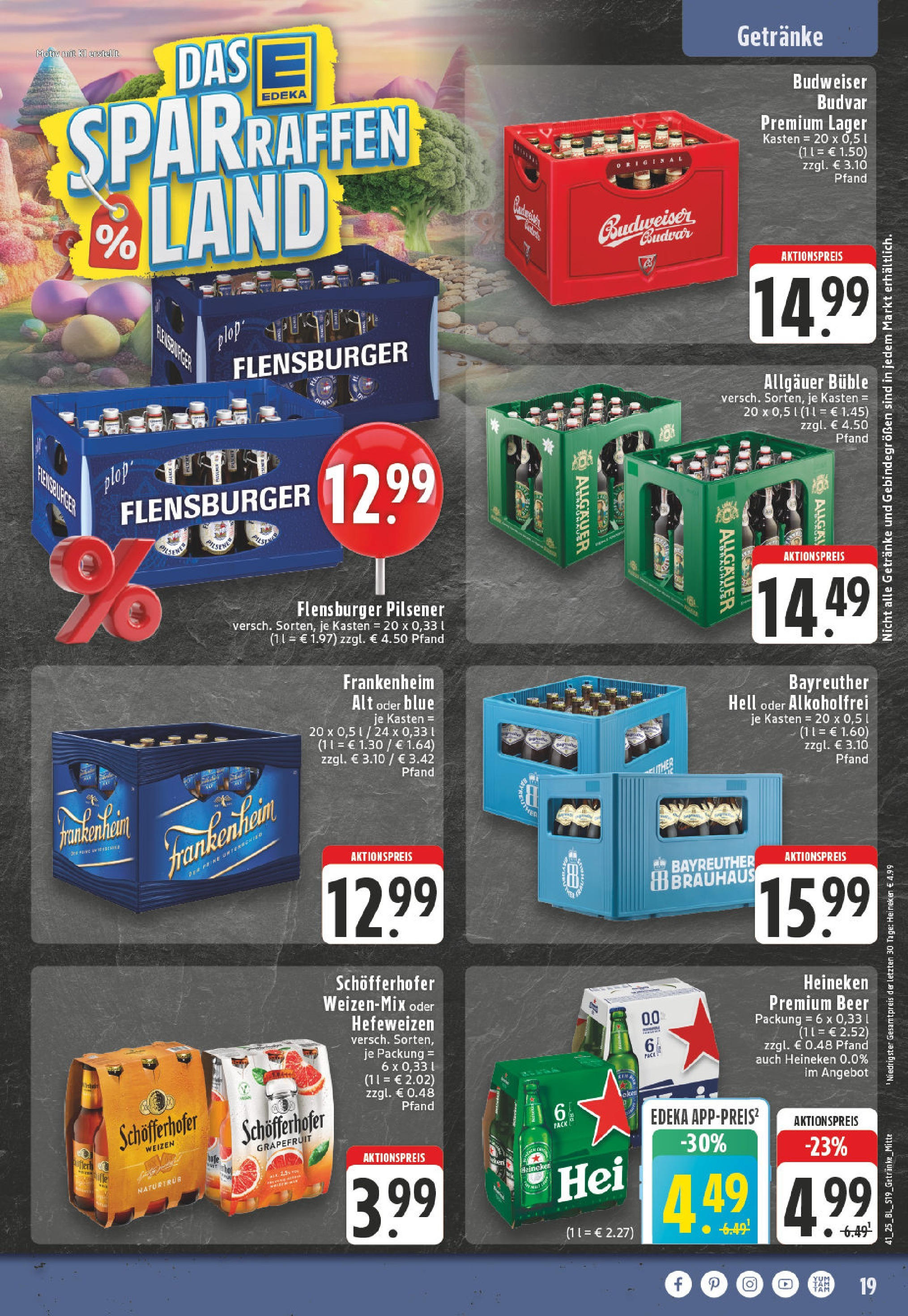 Edeka prospekt Bottrop	 (ab 06.10.2025) » Angebote Online | Seite: 19 | Produkte: Bayreuther hell, Flensburger, Heineken, Budweiser
