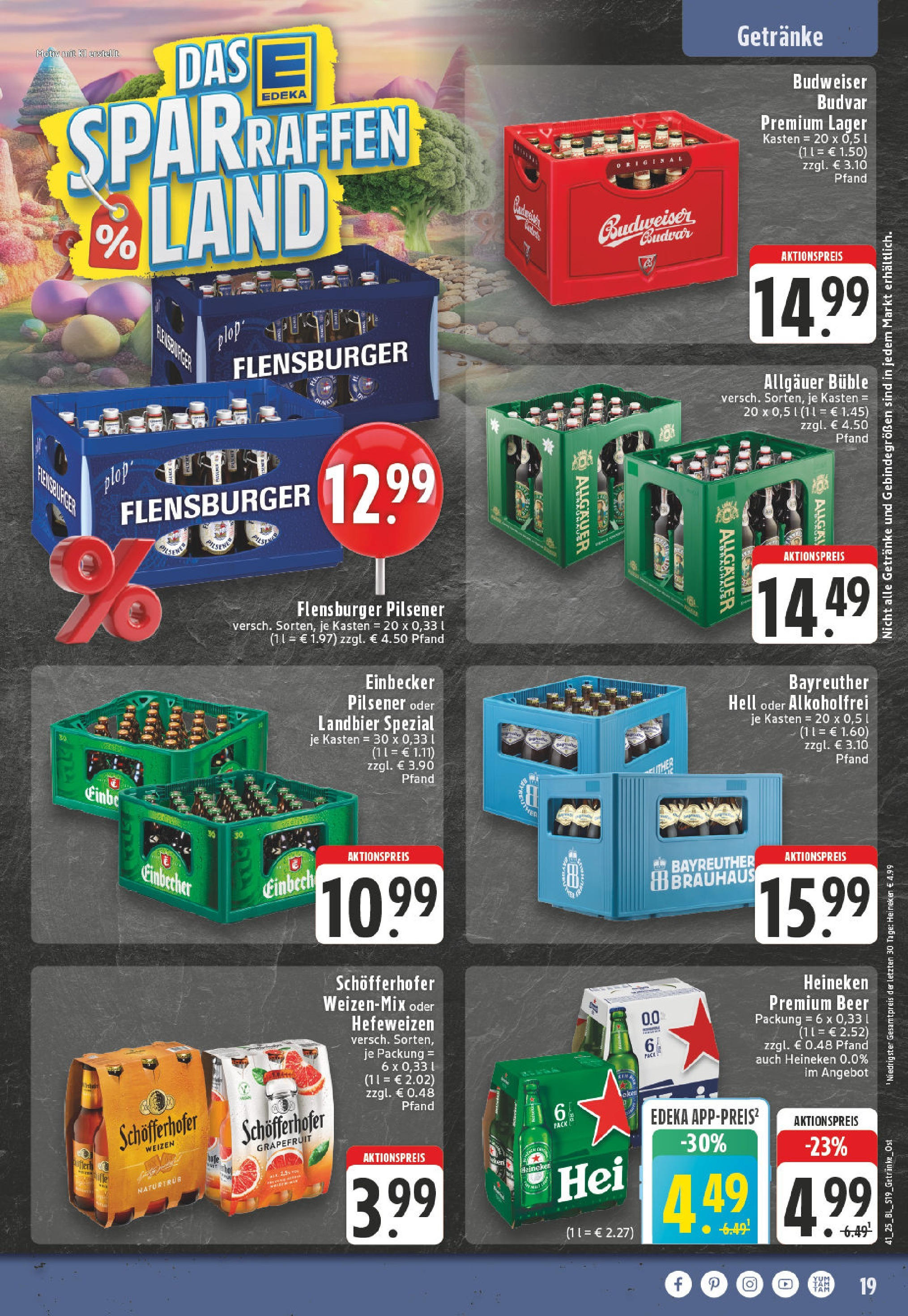 Edeka prospekt Lienen	 (ab 06.10.2025) » Angebote Online | Seite: 19 | Produkte: Bayreuther hell, Flensburger, Grapefruit, Budweiser