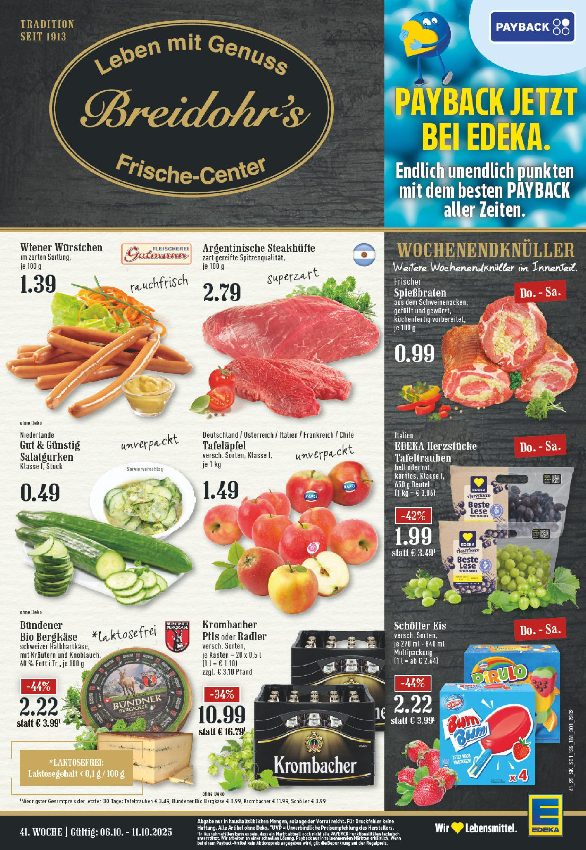Edeka prospekt Rösrath	 (ab 06.10.2025) » Angebote Online | Seite: 1 | Produkte: Radler, Krombacher, Steak, Eis