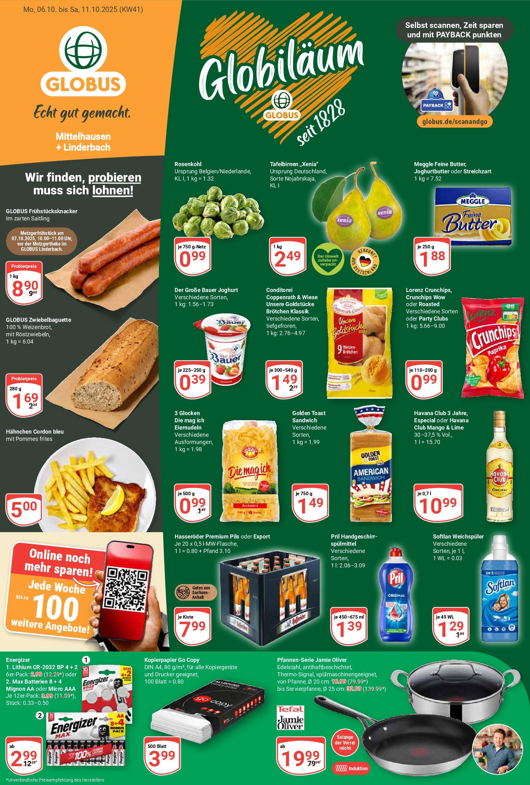 Globus prospekt Mittelhausen	 (ab 06.10.2025) » Angebote online | Seite: 1 | Produkte: Hahnchen, Toast, Bauer joghurt, Pommes frites