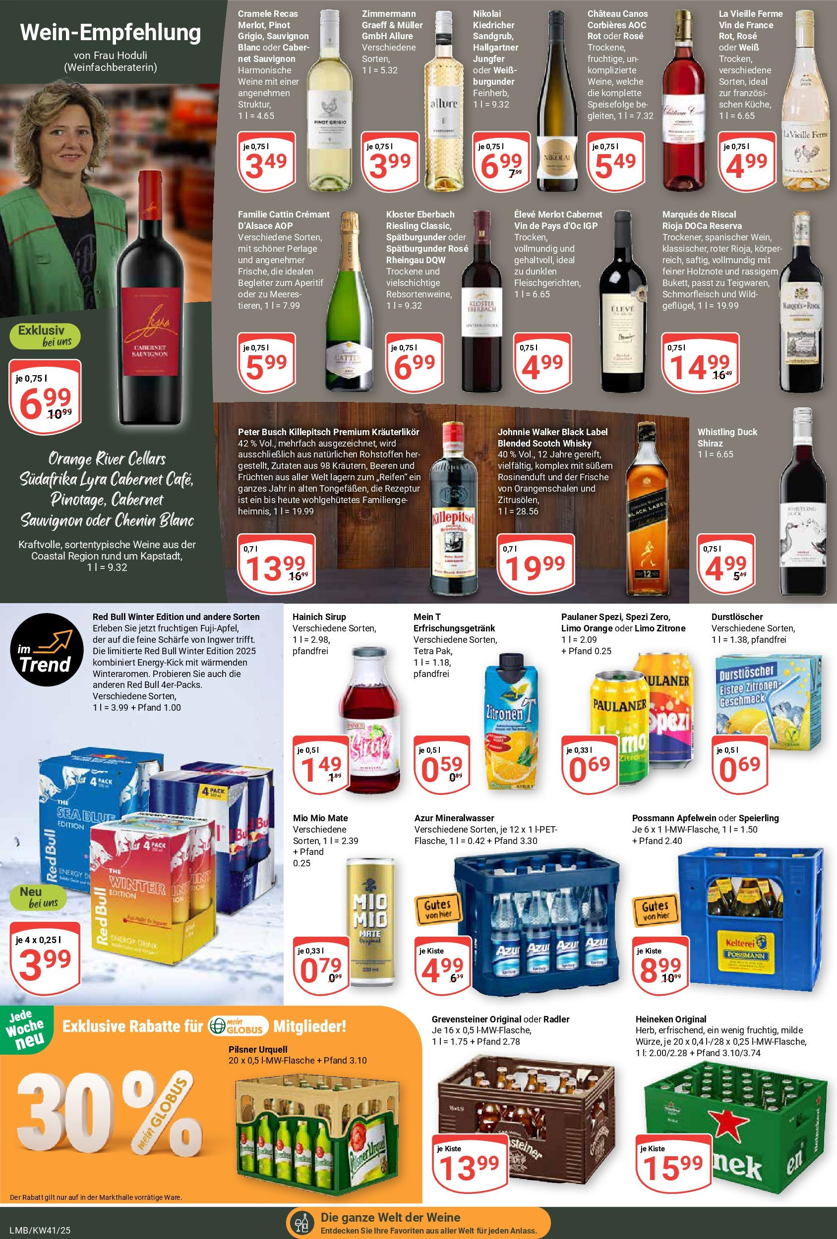Globus prospekt Limburg	 (ab 06.10.2025) » Angebote online | Seite: 18 | Produkte: Red bull, Merlot, Mio mio mate, Paulaner