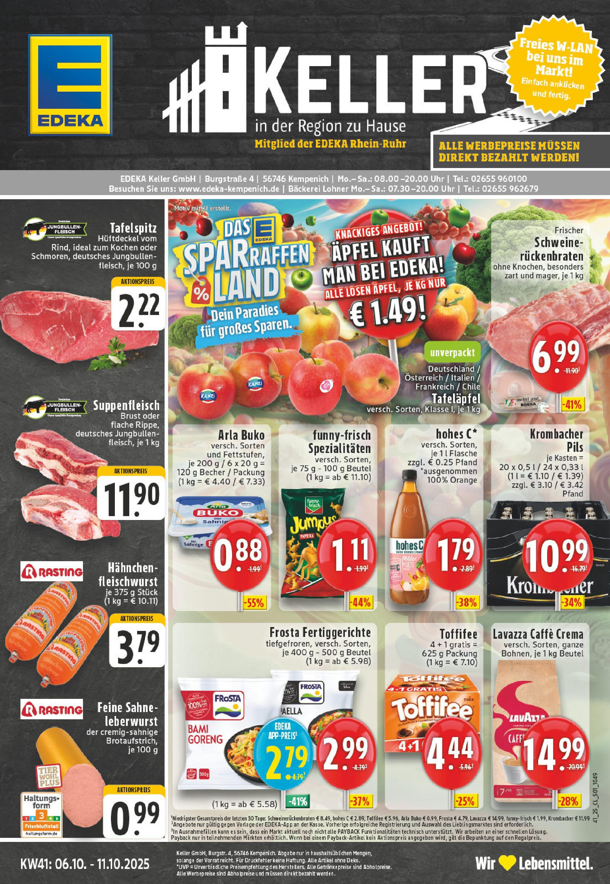 Edeka prospekt Kempenich	 (ab 06.10.2025) » Angebote Online | Seite: 1 | Produkte: Bäckerei, Krombacher, Hohes c, Chips