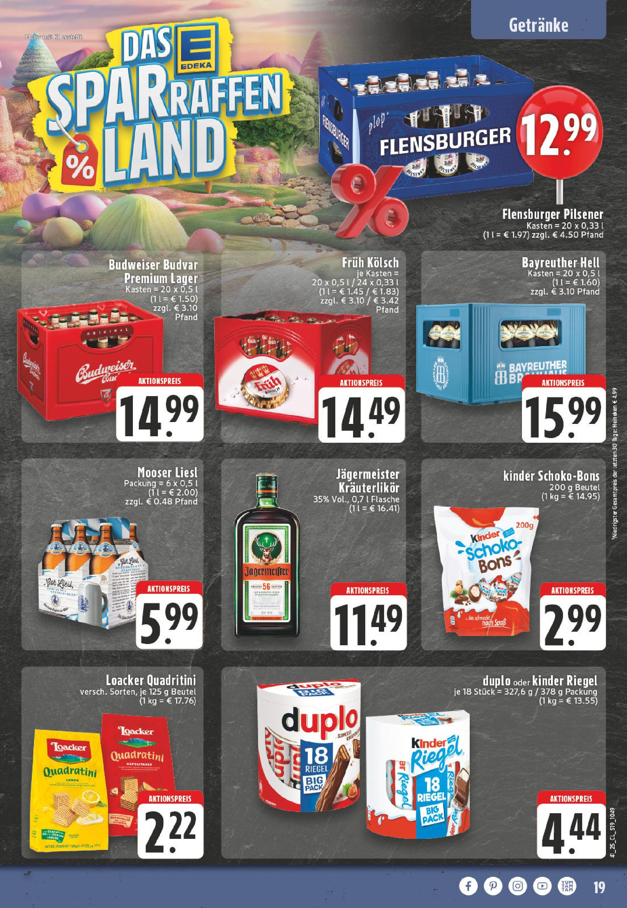 Edeka prospekt Kempenich	 (ab 06.10.2025) » Angebote Online | Seite: 19 | Produkte: Bayreuther hell, Kinder riegel, Flensburger, Heineken