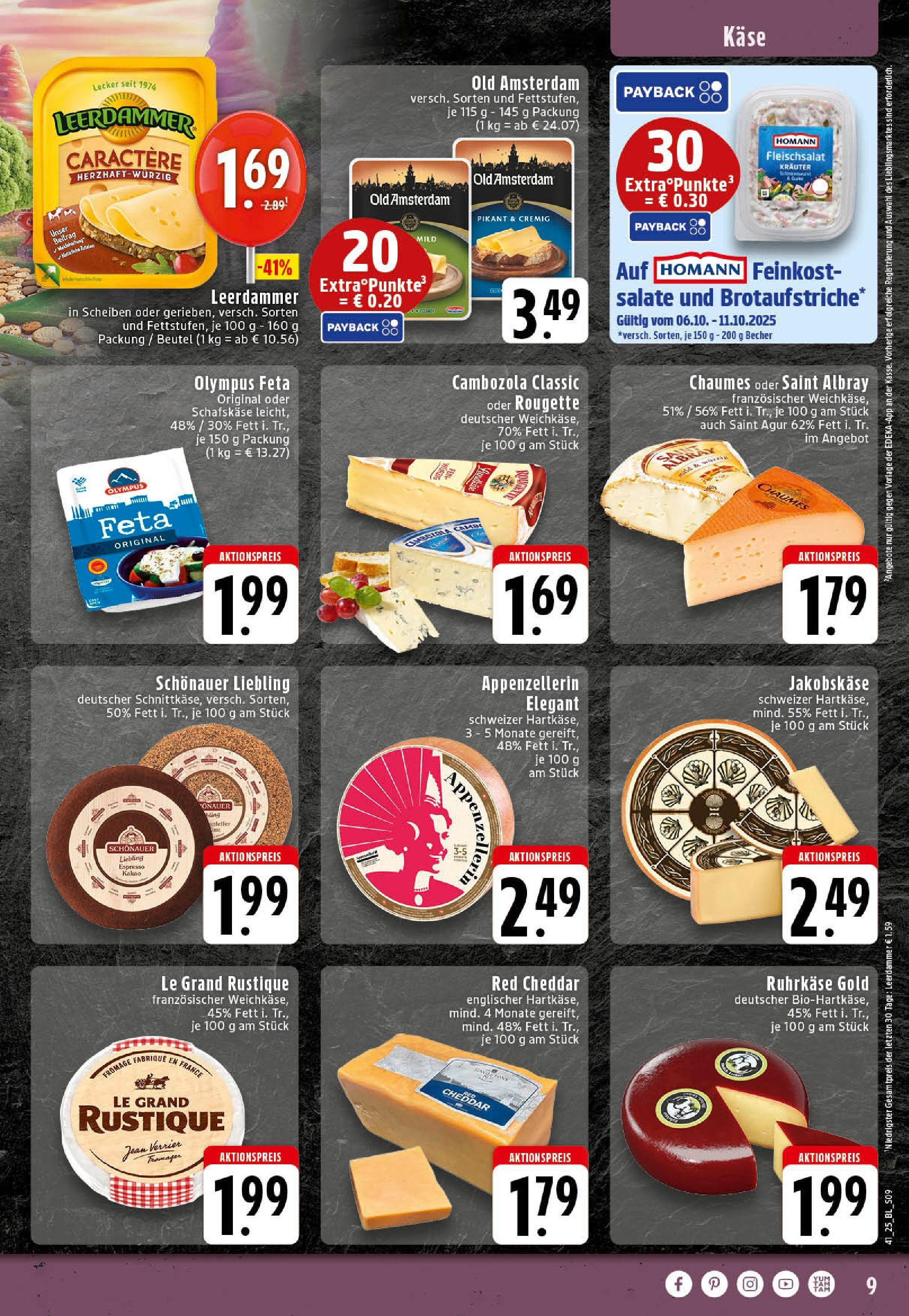 Edeka prospekt Rheine	 (ab 06.10.2025) » Angebote Online | Seite: 9 | Produkte: Käse, Leerdammer, Ente, Schafskase