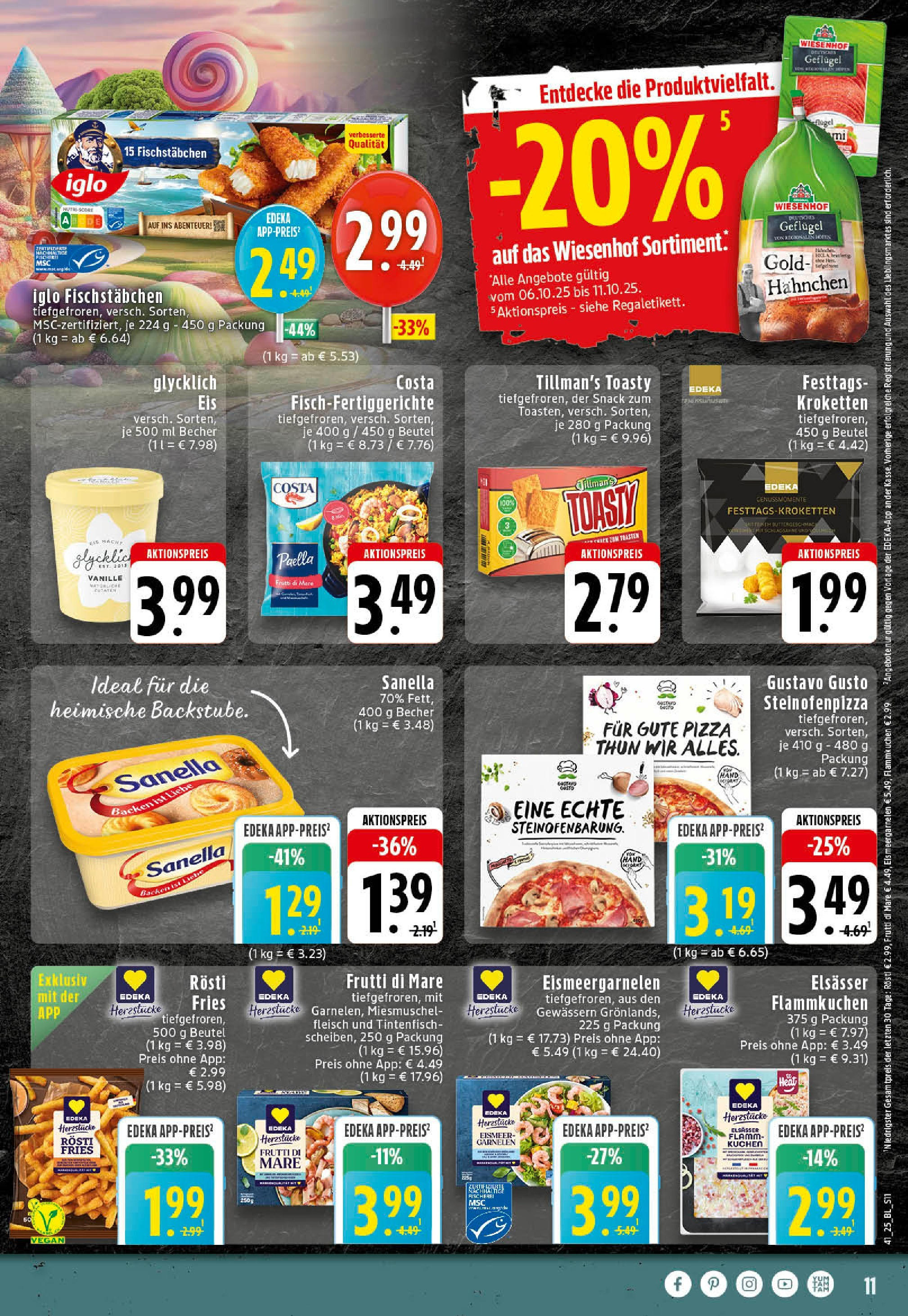 Edeka prospekt Rheine	 (ab 06.10.2025) » Angebote Online | Seite: 11 | Produkte: Hahnchen, Pizza, Sanella, Eis