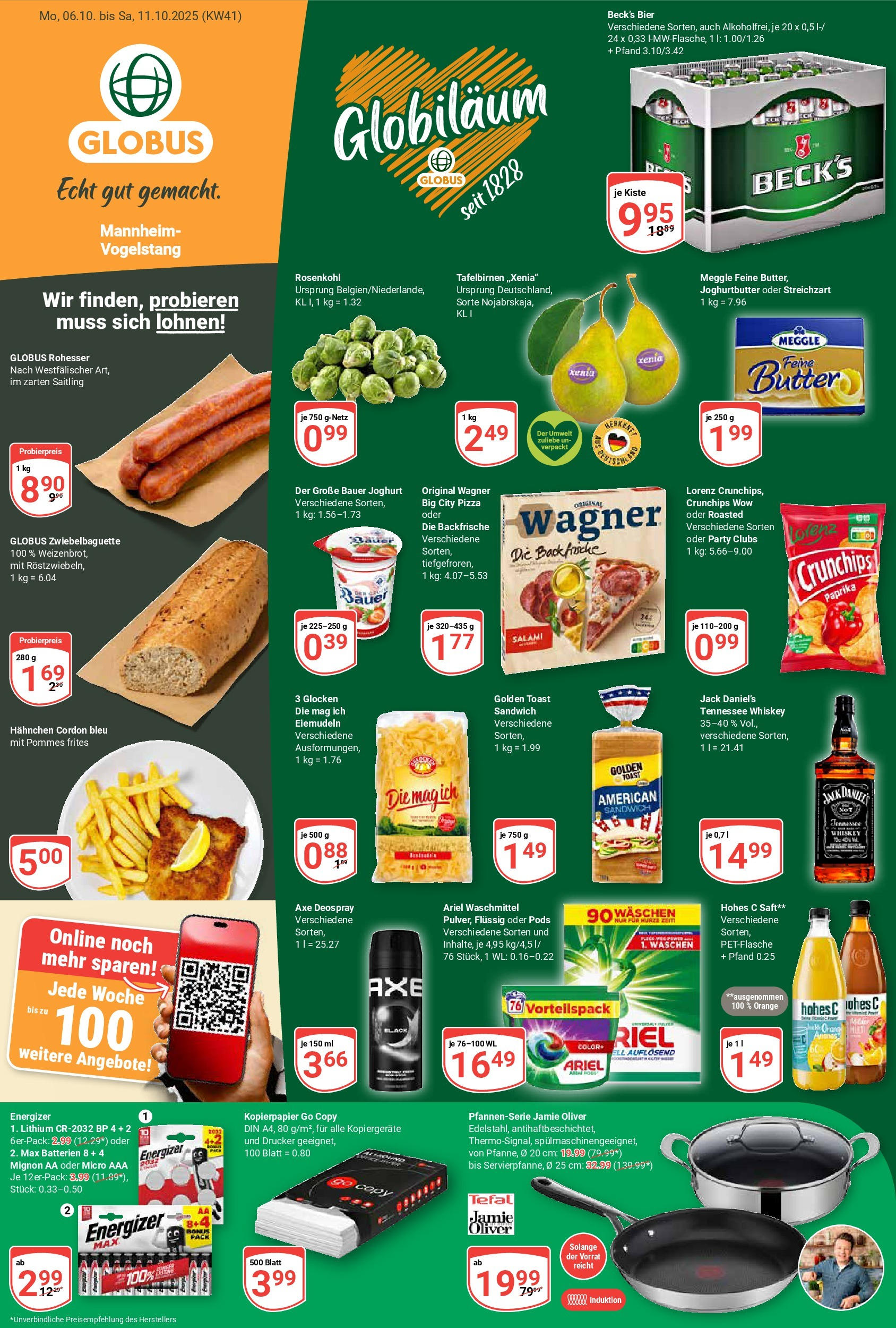 Globus prospekt Mannheim	 (ab 06.10.2025) » Angebote online | Seite: 1 | Produkte: Bauer joghurt, Pommes, Hohes c, Pizza
