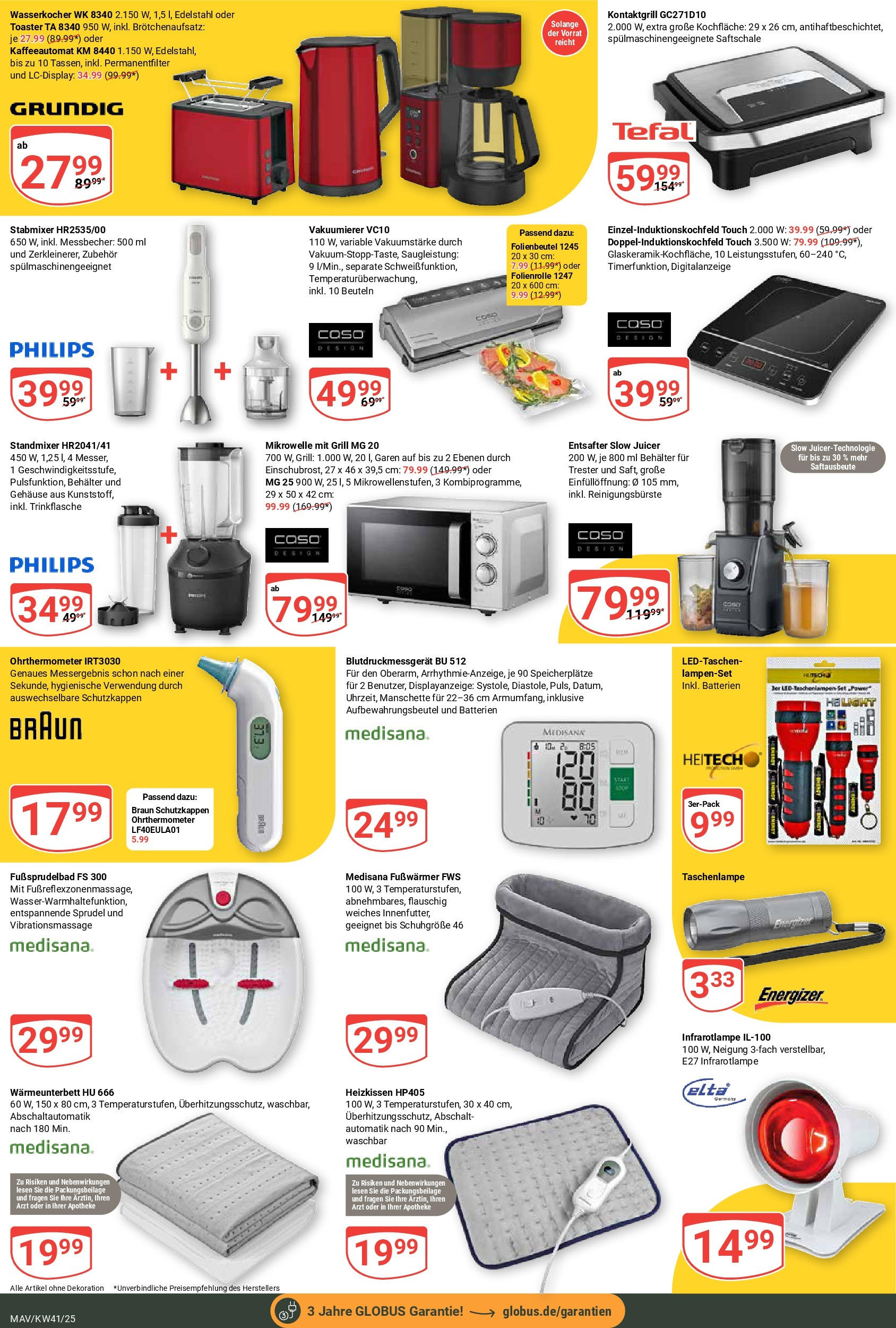 Globus prospekt Mannheim	 (ab 06.10.2025) » Angebote online | Seite: 23 | Produkte: Philips, Entsafter, Toaster, Heizkissen