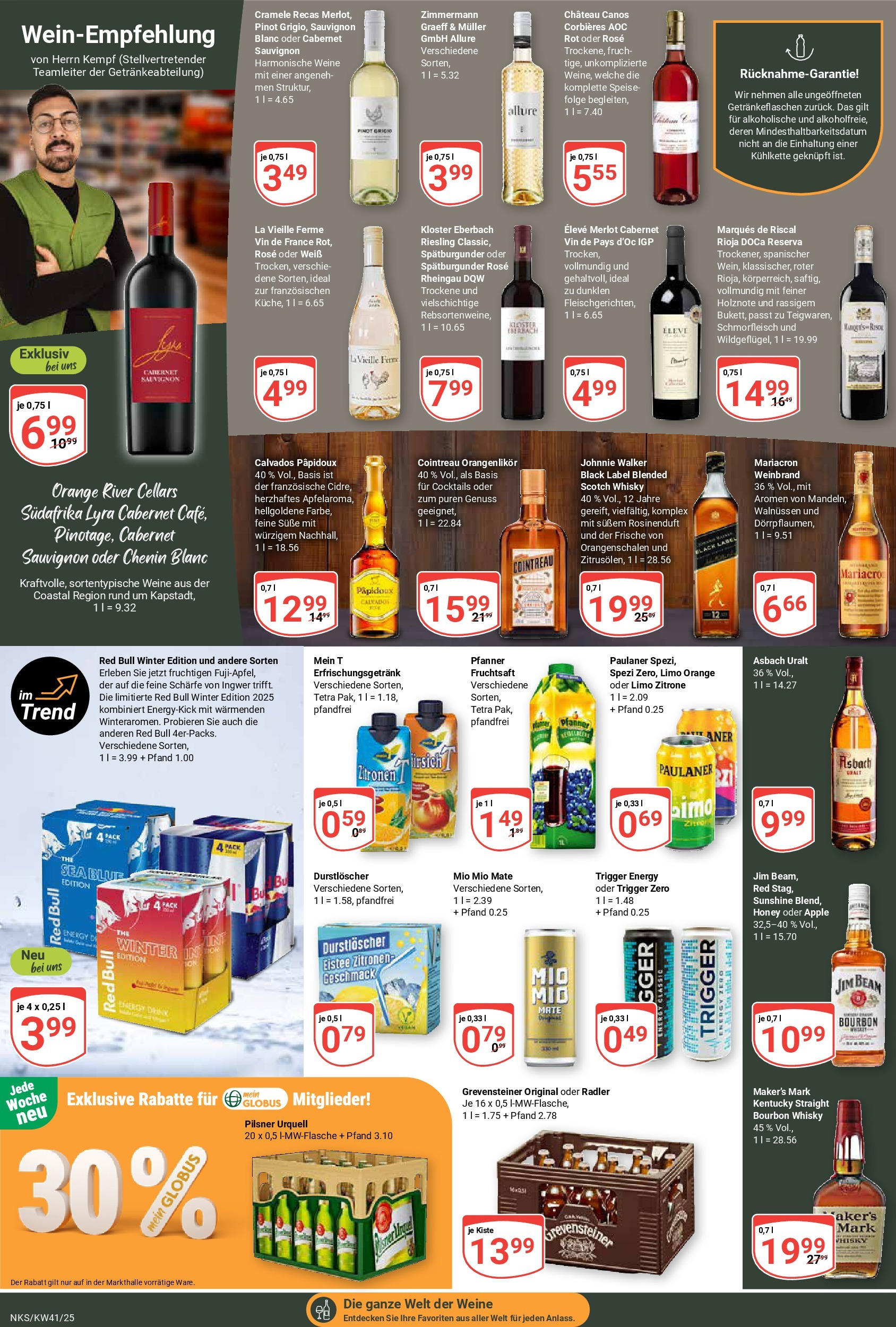 Globus prospekt Neunkirchen	 (ab 06.10.2025) » Angebote online | Seite: 18 | Produkte: Merlot, Mariacron, Apple, Fruchtsaft