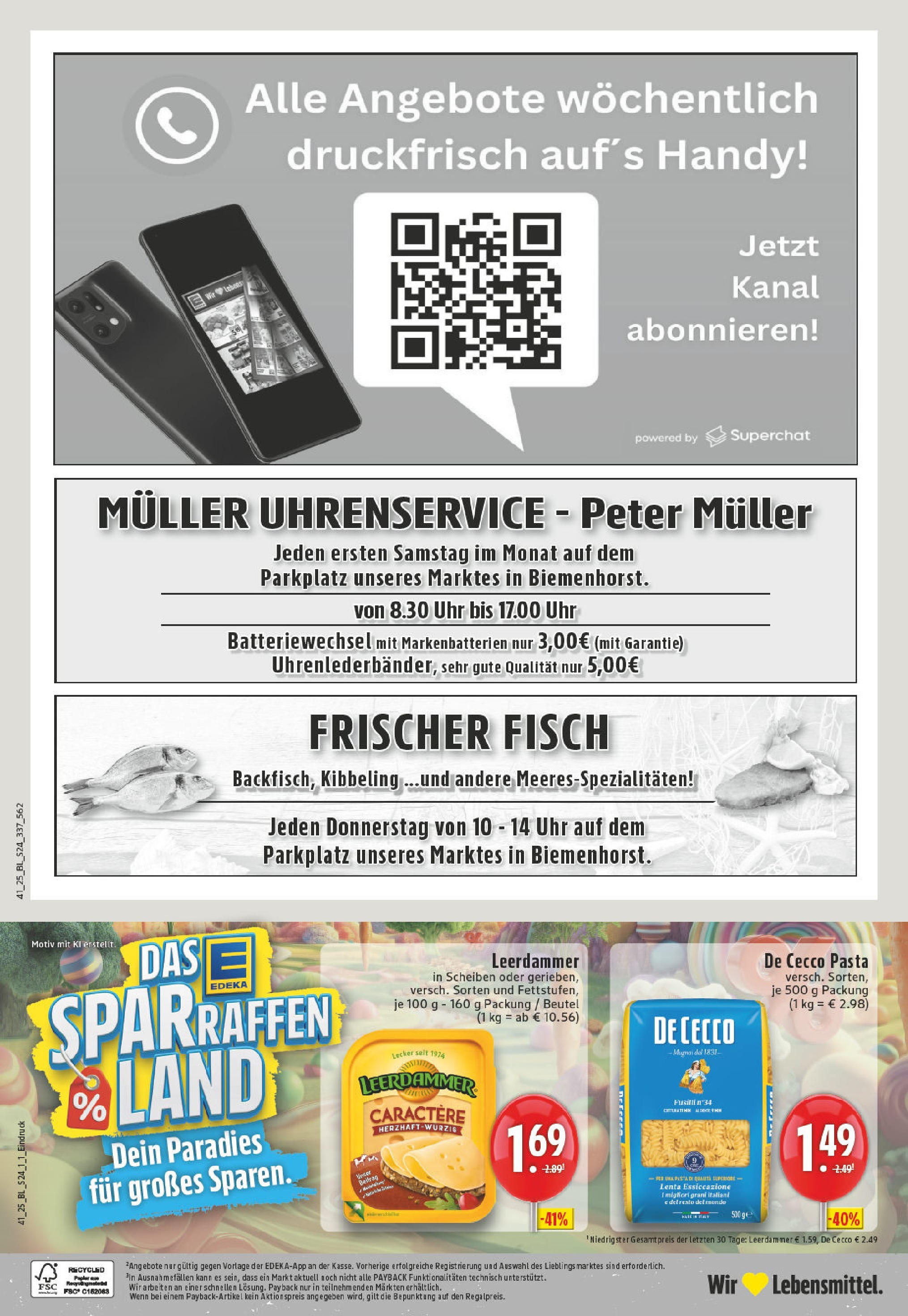 Edeka prospekt Bocholt	 (ab 06.10.2025) » Angebote Online | Seite: 24 | Produkte: Leerdammer, Fisch, Pasta, Uhr