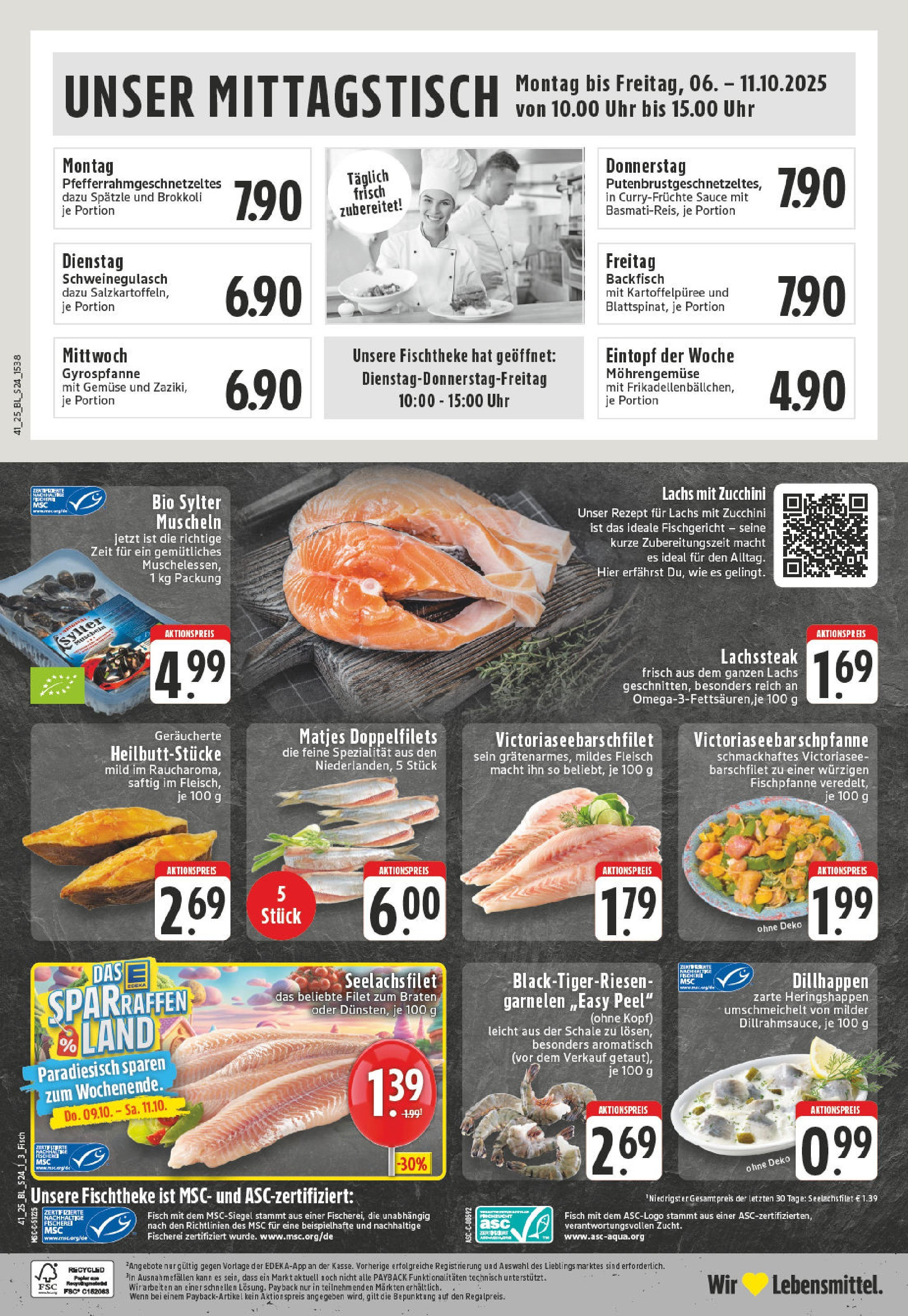 Edeka prospekt Essen	 (ab 06.10.2025) » Angebote Online | Seite: 24 | Produkte: Garnelen, Zucchini, Fleisch, Uhr